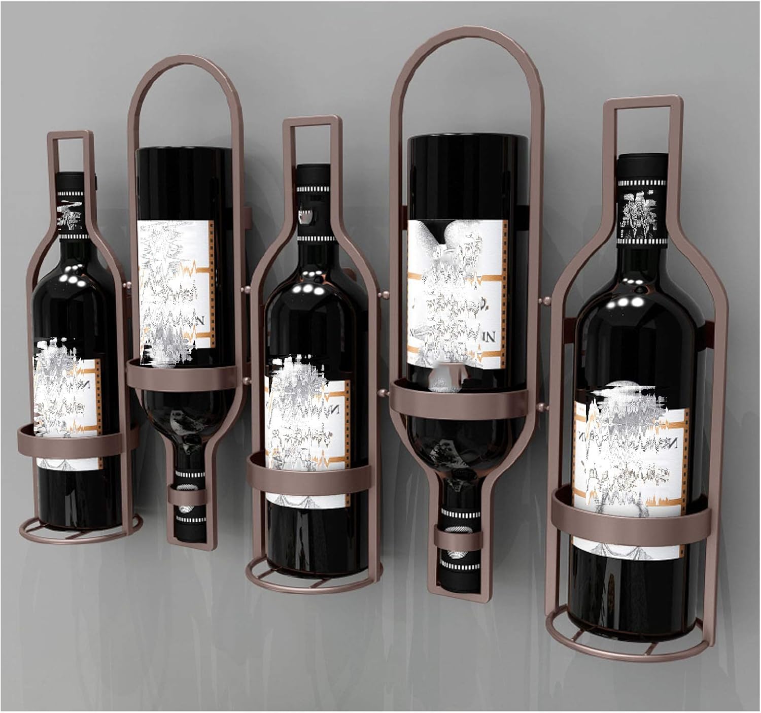 Wall Mounted Wine Bottle Holder Metal Wine Rack - 5 Bottle Capacity