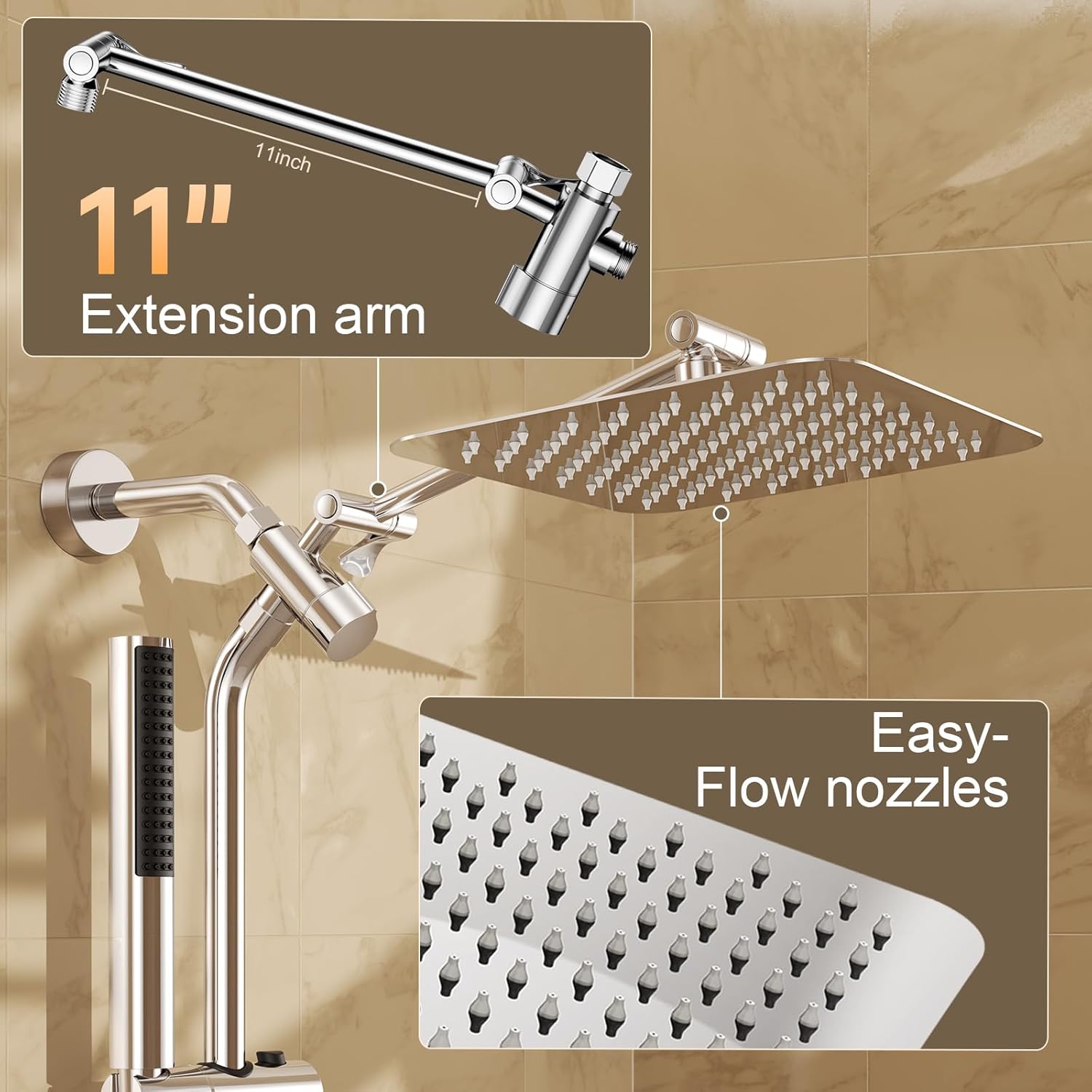 Veken 10 All Metal Rain Shower Head with Handheld Combo