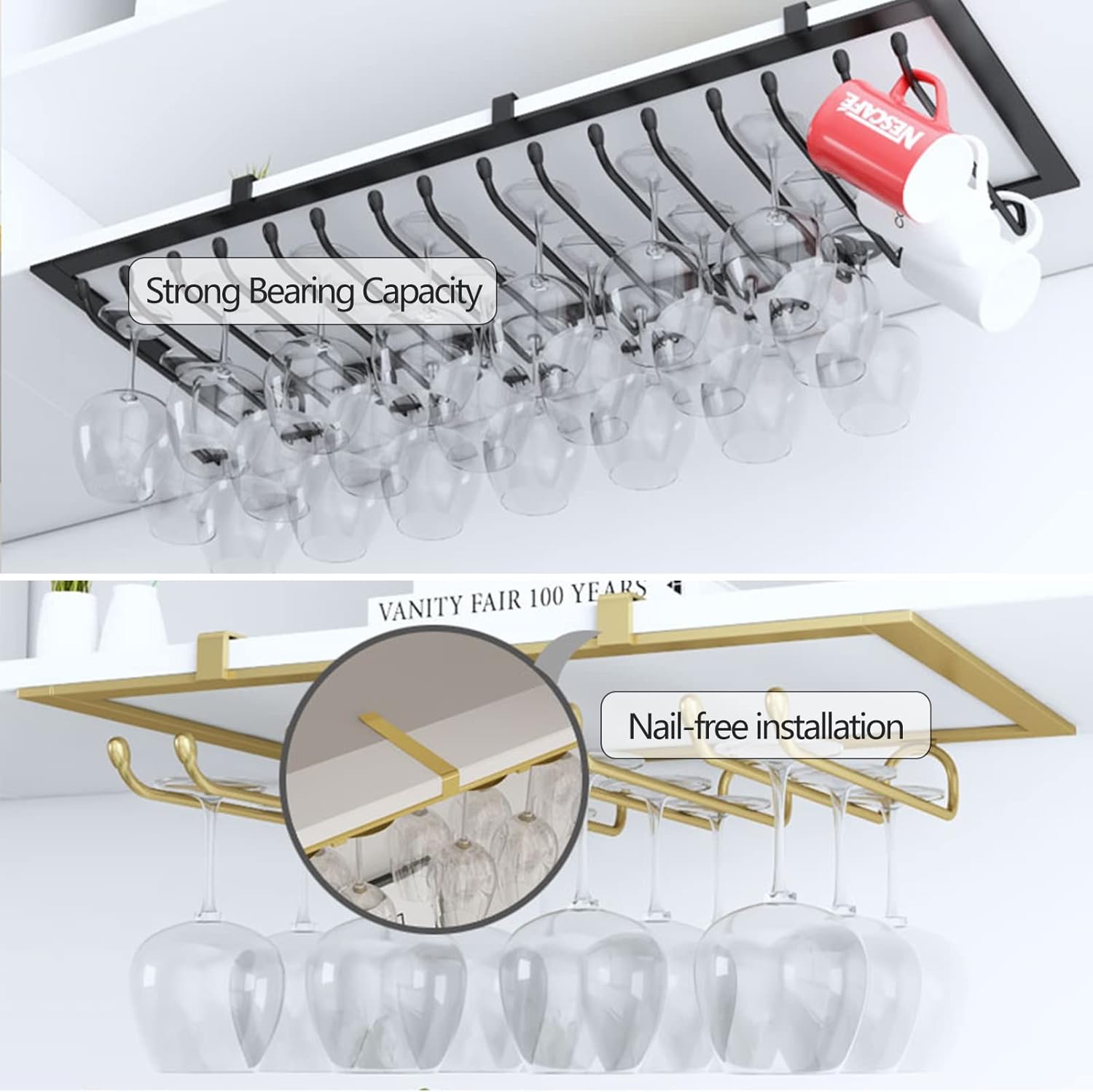 Suuim Hanging Wine Glass Holder for Bar Kitchen Restaurants