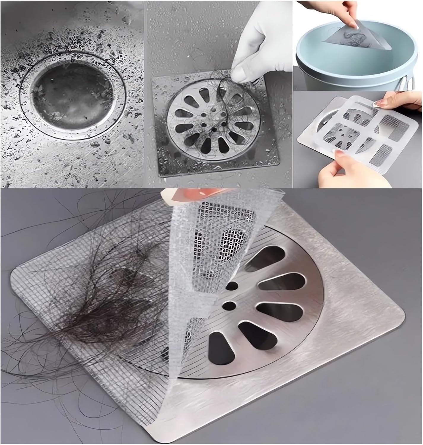 GYLCTOM Shower Drain Hair Catcher - 30PC Disposable Flat Mesh Sticker