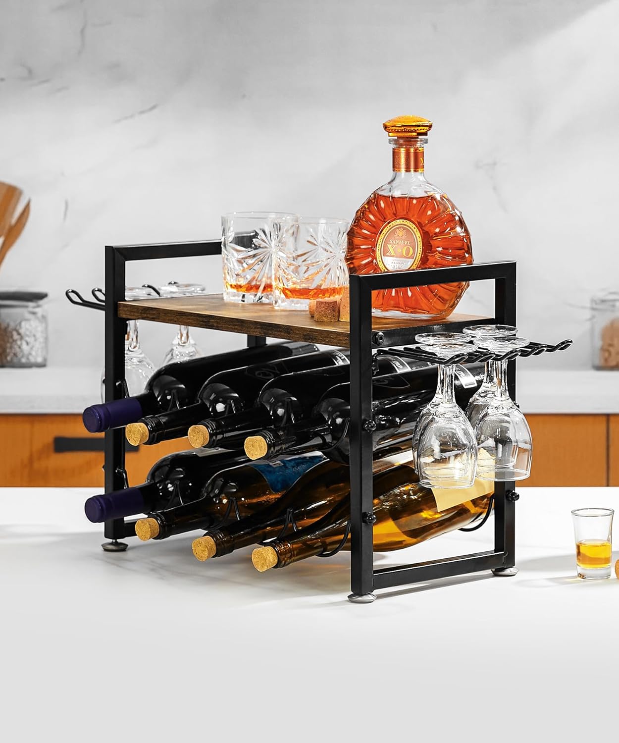 Vilaxing Countertop Wine Rack 8 Bottles 12 Glasses 1