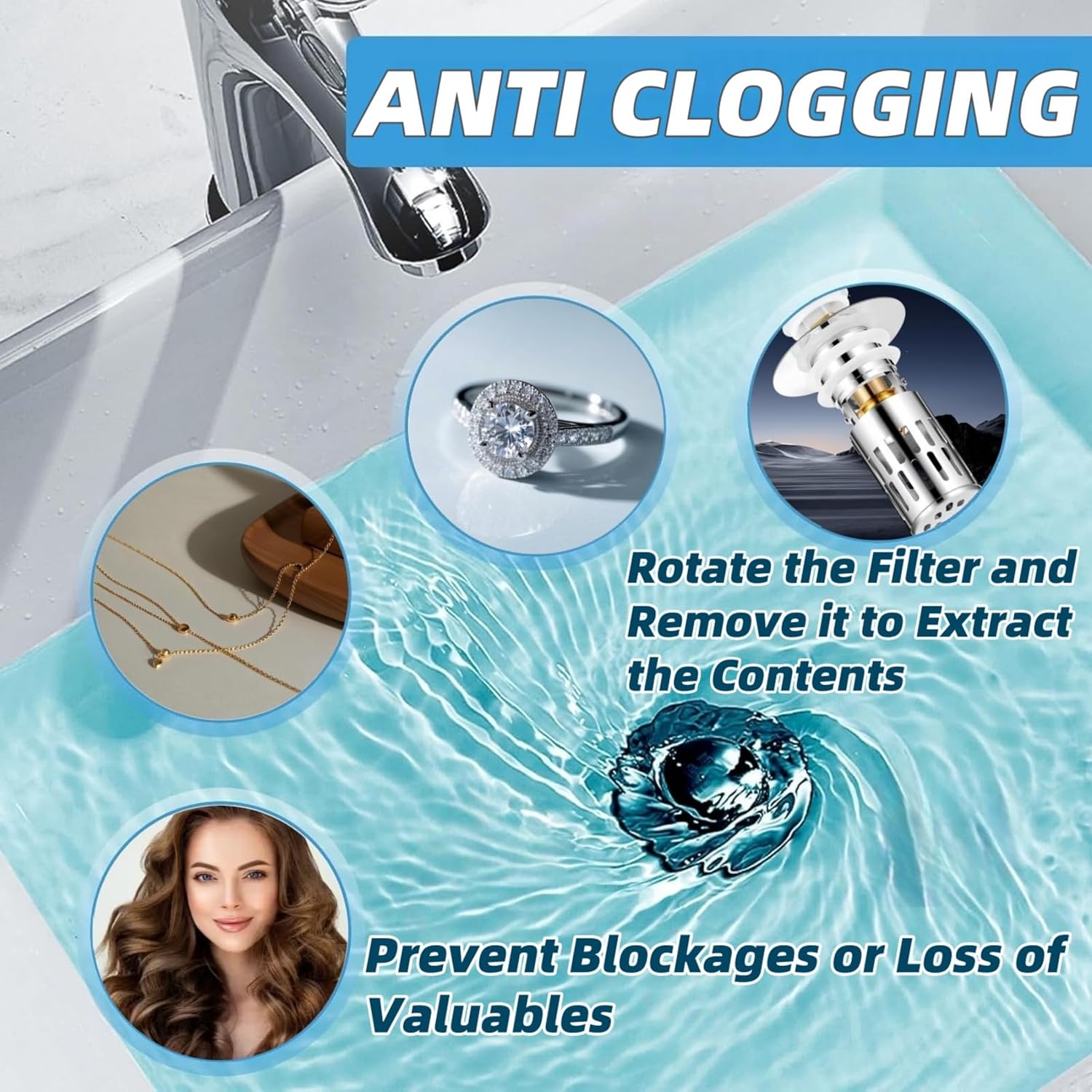 ZONCIHO Pop-Up Drain Strainer for 11-142 Inch Sinks