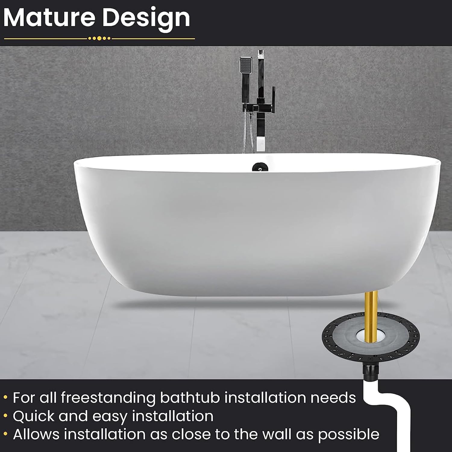 Freestanding Tub Drain Mounting Kit with ABS Adapter and Brass Liner