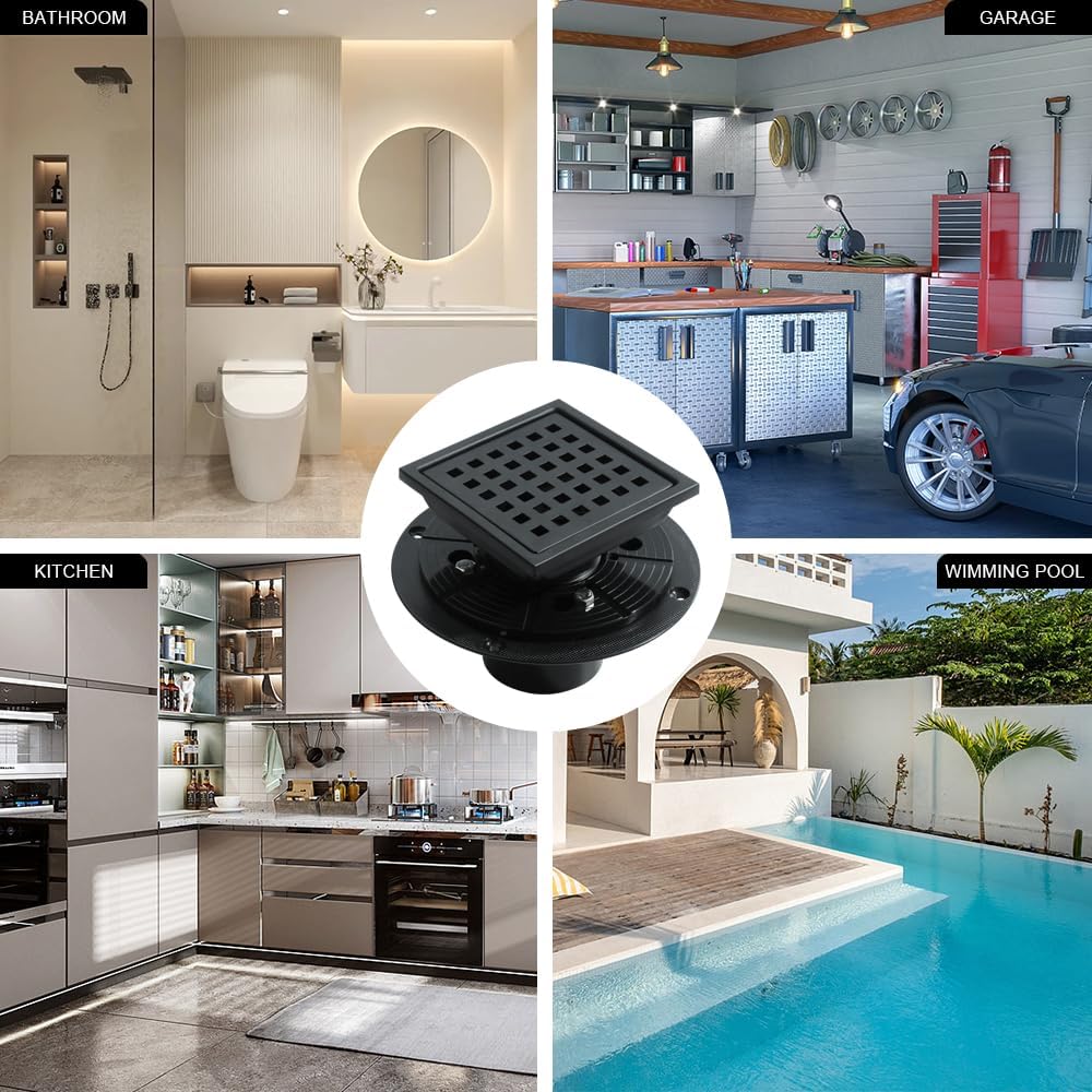 4 Inch Square Drain with Flange and Removable Cover