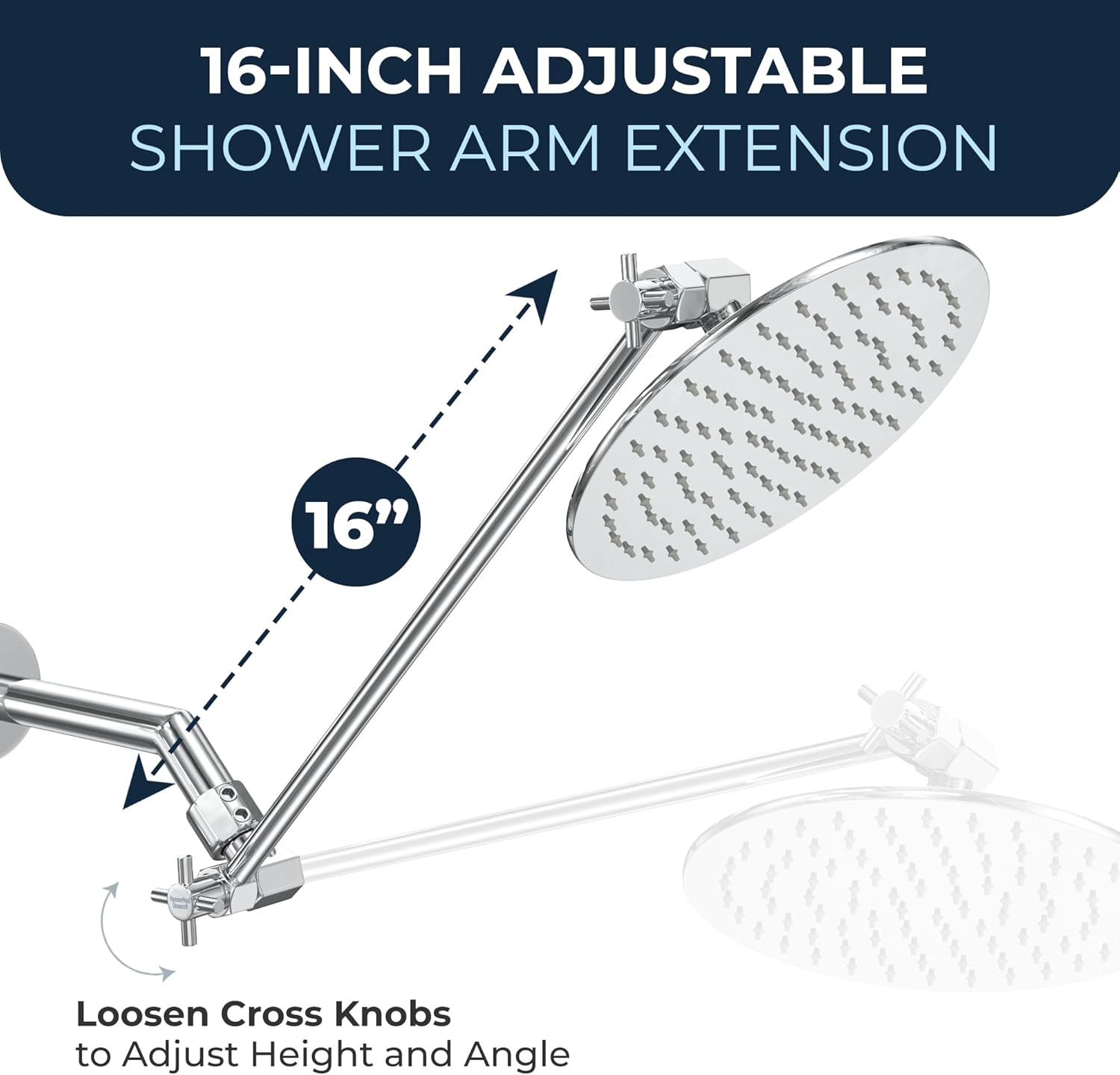 HammerHead Showers All Metal 16 Inch Adjustable Arm - Chrome Shark Teeth Locking