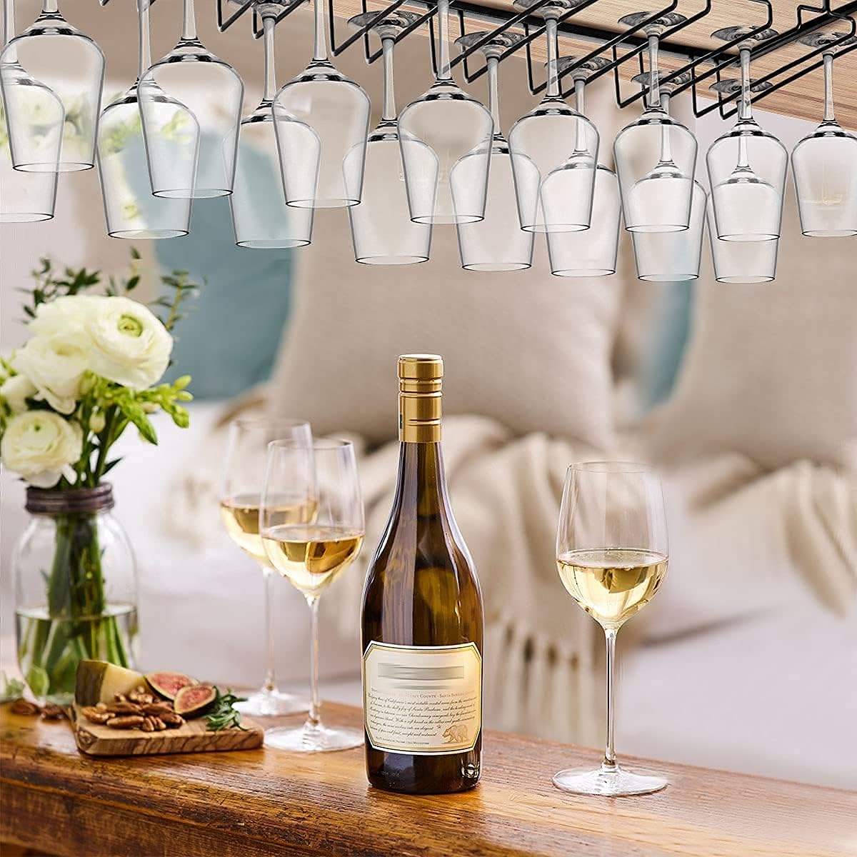 Xverycan 8 Row Wine Glass Rack Metal Stemware Holder with Screws Black