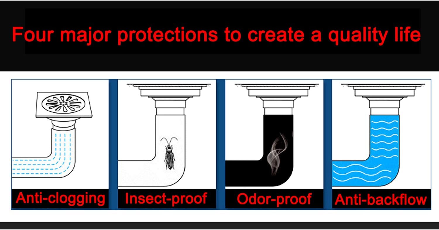 Antrader Odor-Proof Floor Drain Matte Black 4-inch Square 1