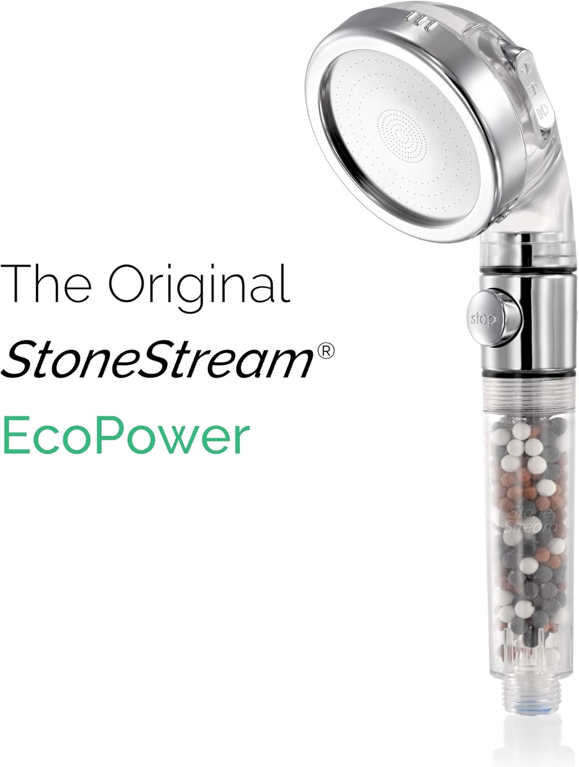 StoneStream EcoPower High Pressure Handheld Shower Head with 3 Spray Modes