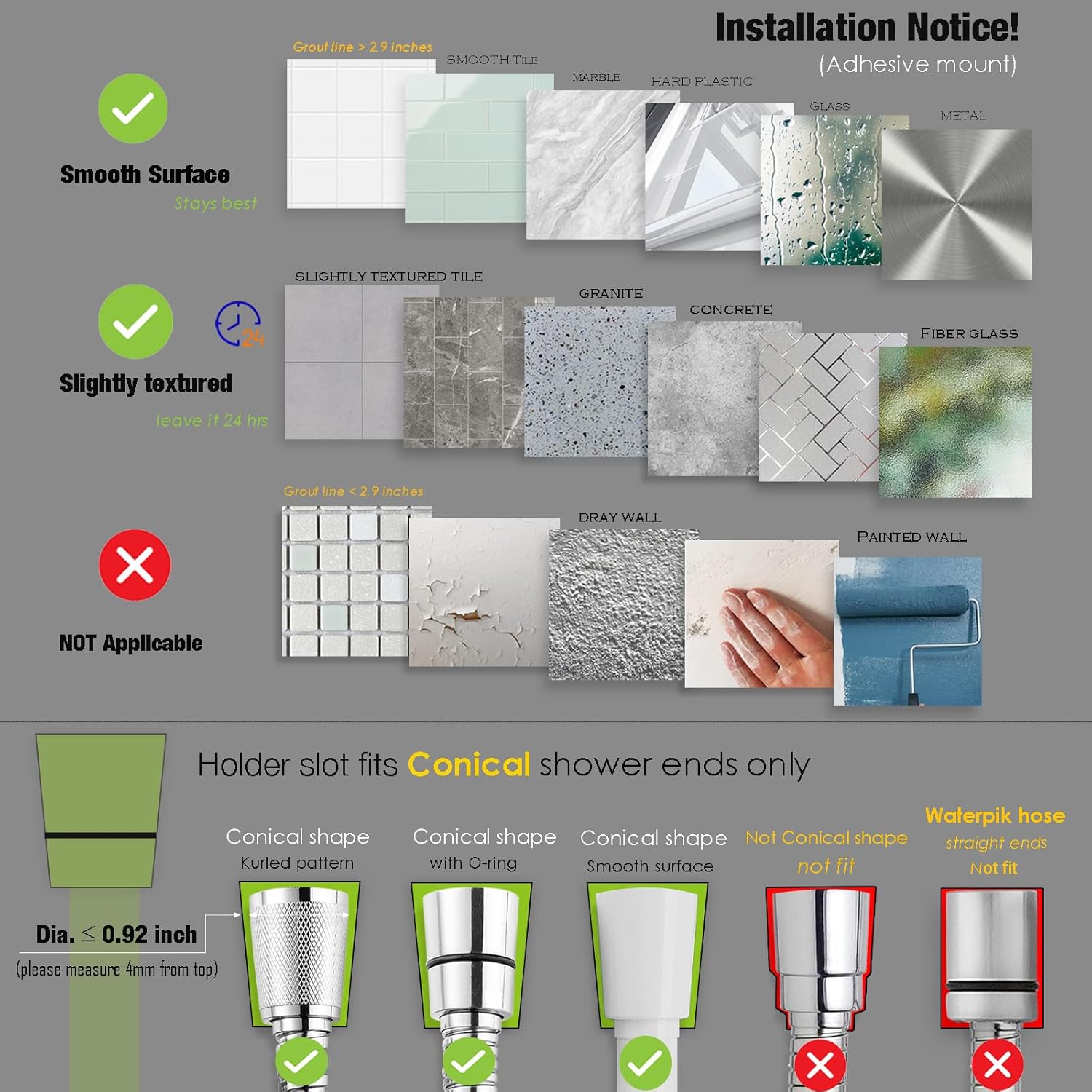 RIVOODS Adjustable Shower Head Holder with 90 Downward