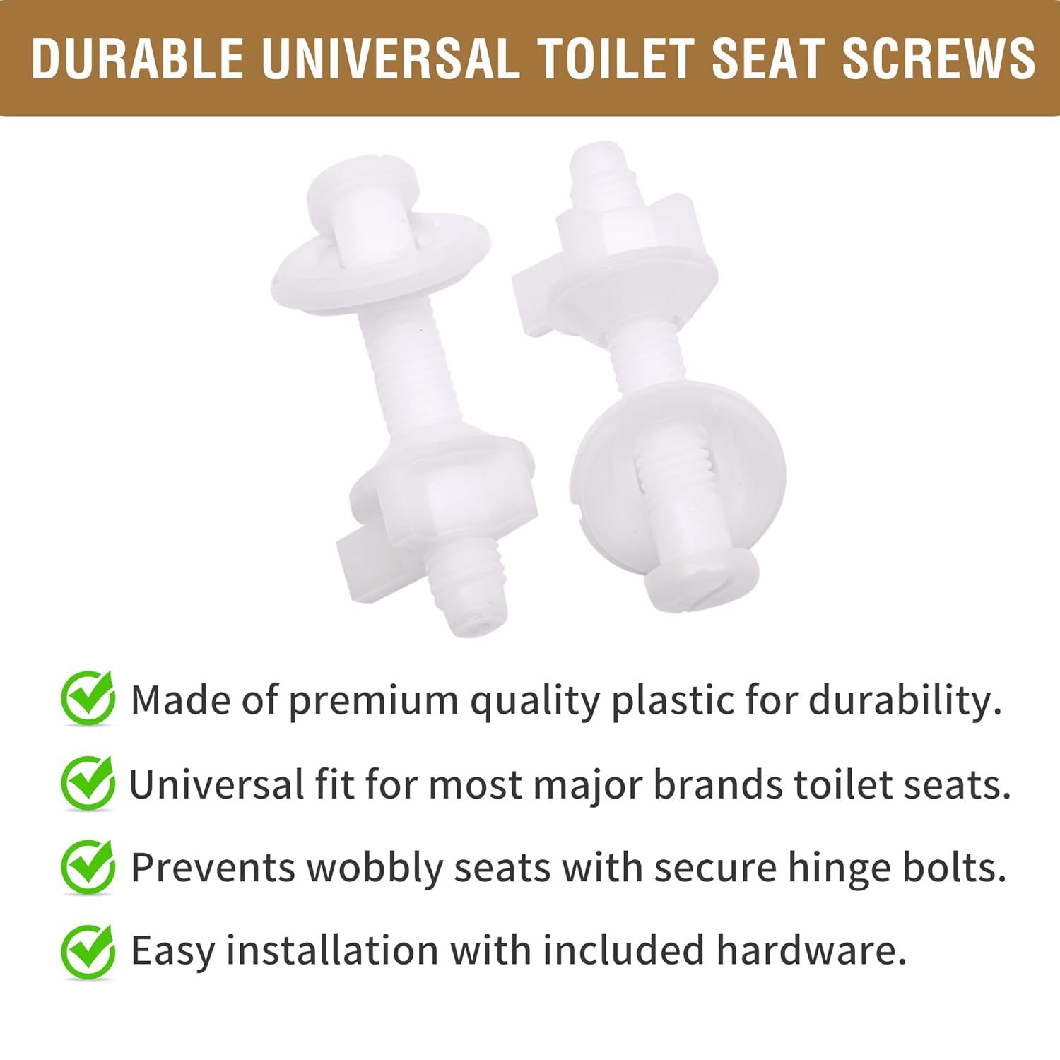 2Pcs Universal Plastic Toilet Seat Hinge Kit with Nuts and Washers White