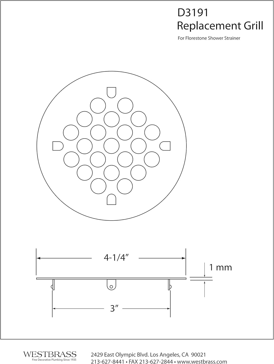 Westbrass Florestone Snap-In Shower Strainer - Matte Black 1