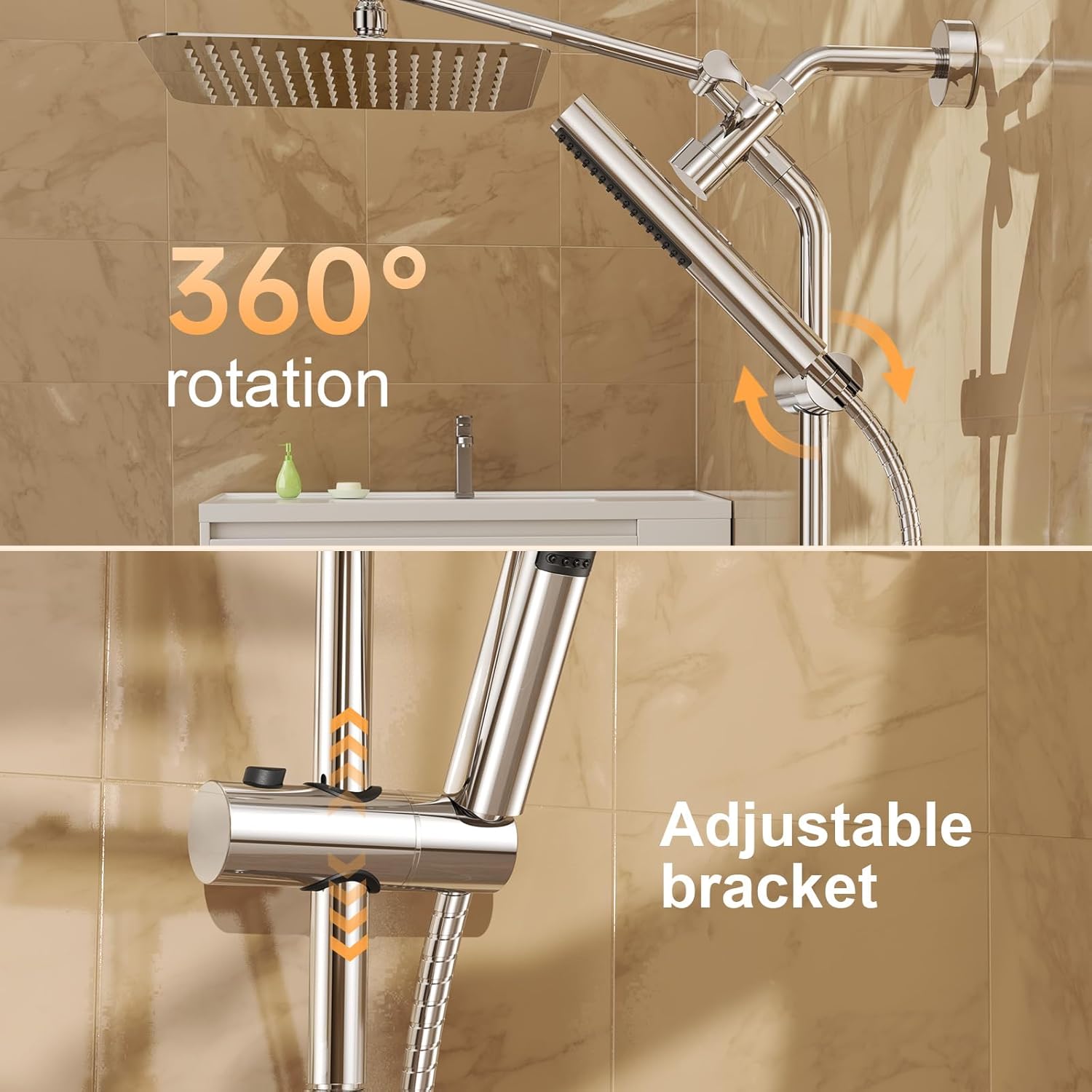 Veken 10 All Metal Rain Shower Head with Handheld Combo