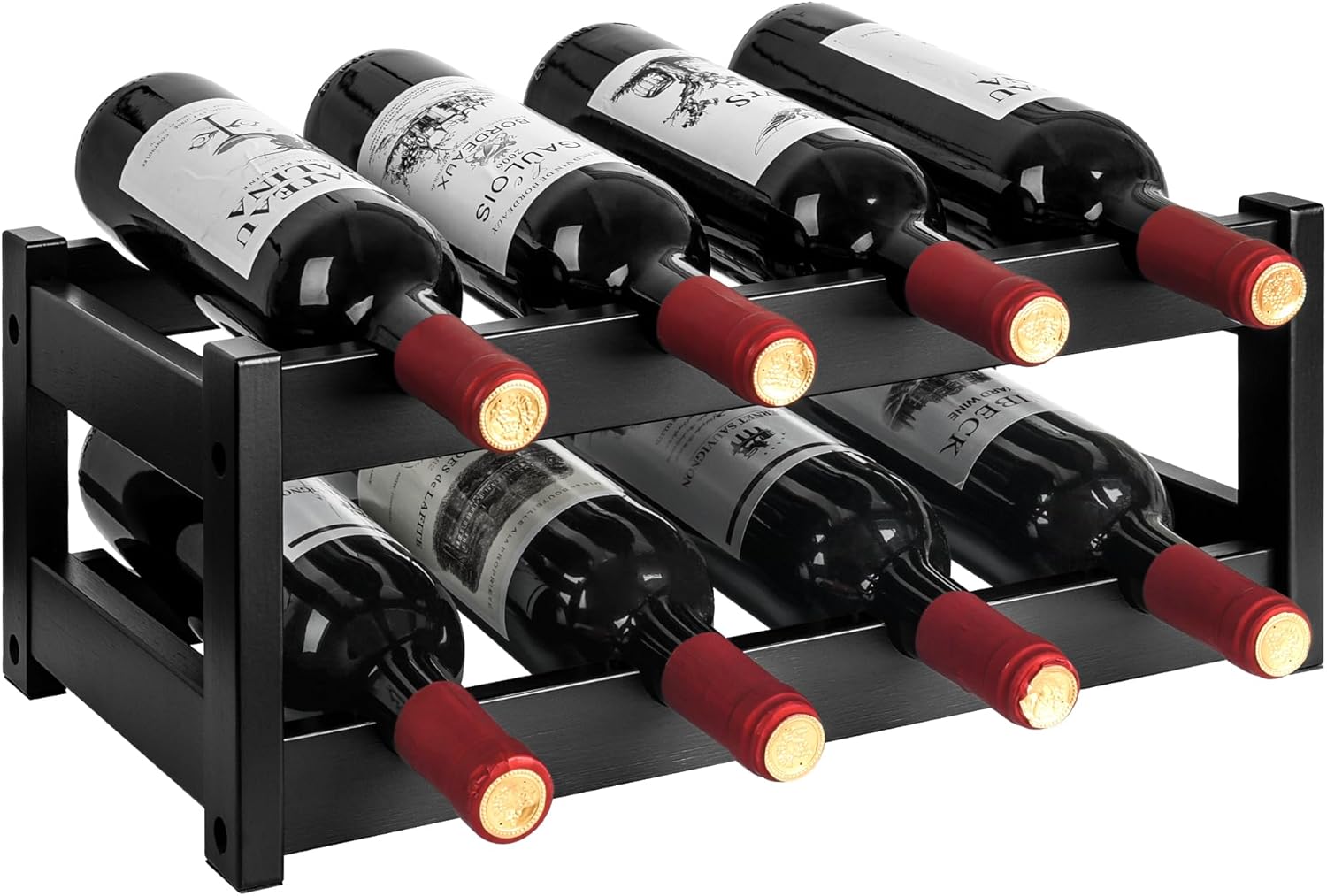 VASMIA Bamboo Wine Rack 2-Tier Black