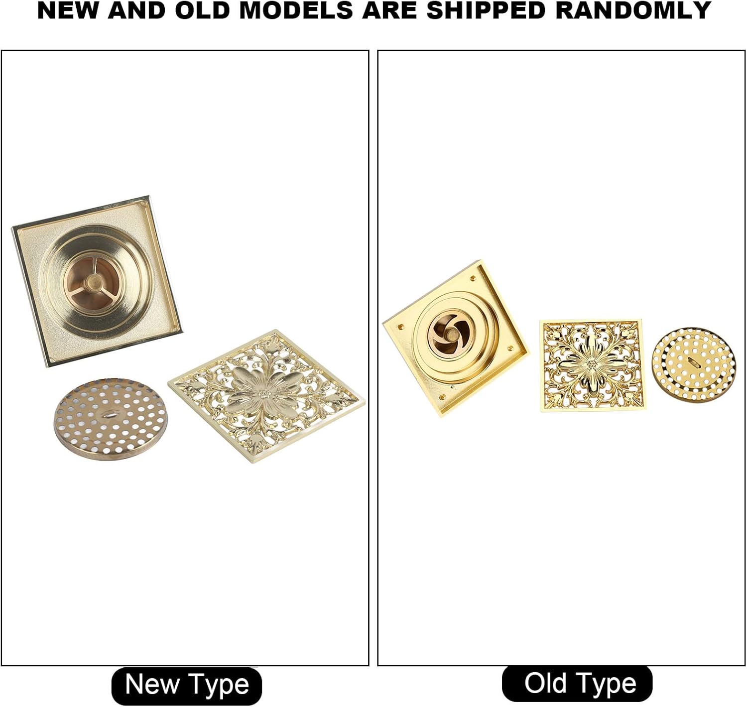 Topyond Brass Square Shower Drain with Antique Design