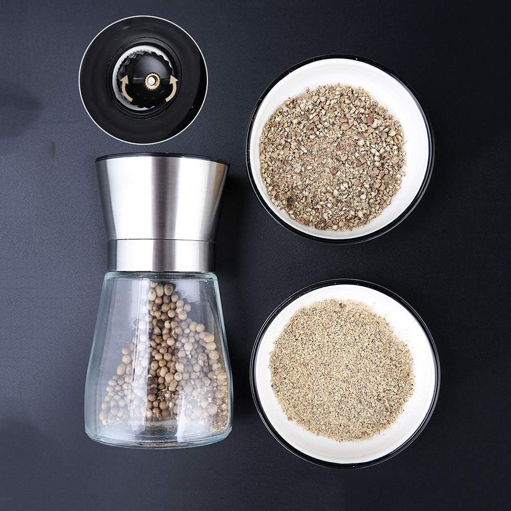Premium Stainless Steel Salt and Pepper Grinder Set with Glass Body