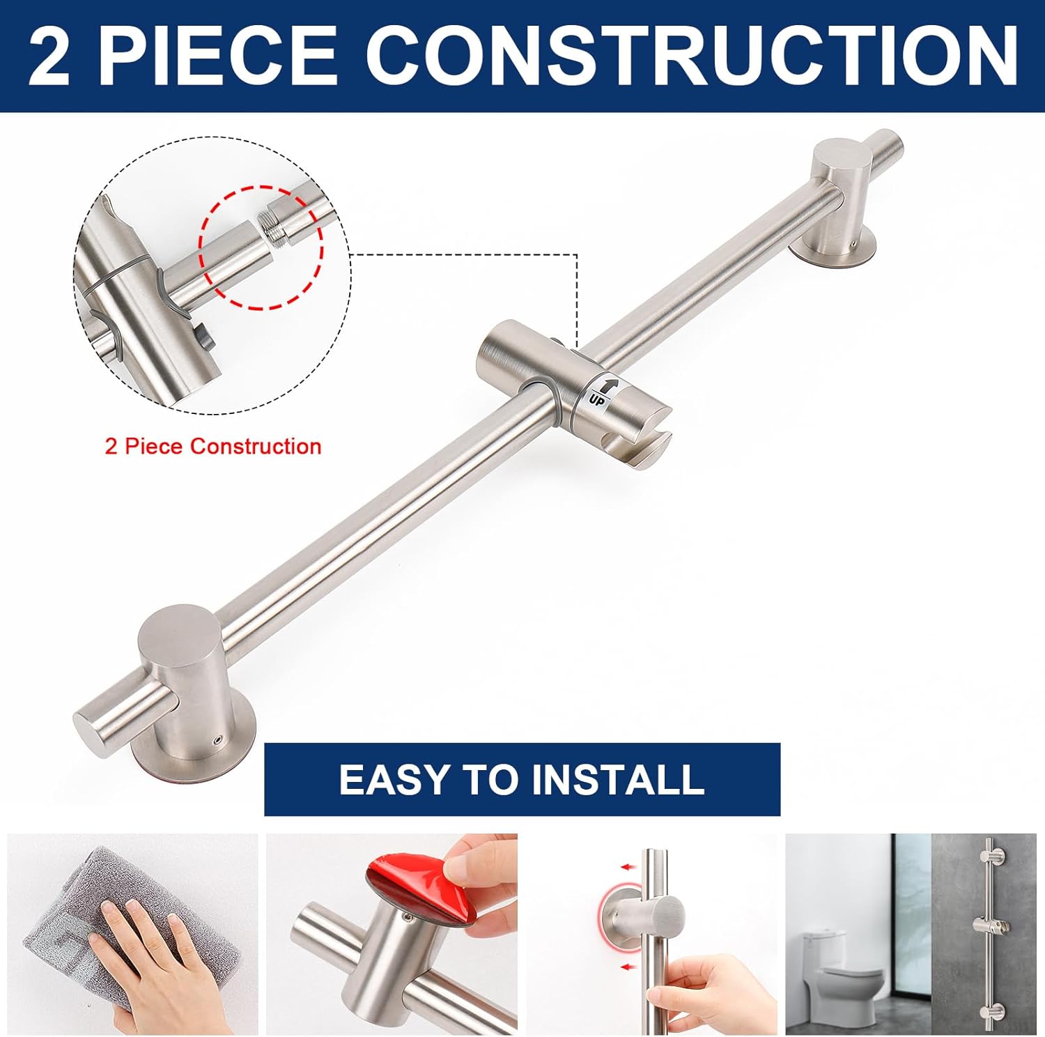 NearMoon Adjustable Shower Slide Bar with 24 Inch Length and Brushed Nickel Finish