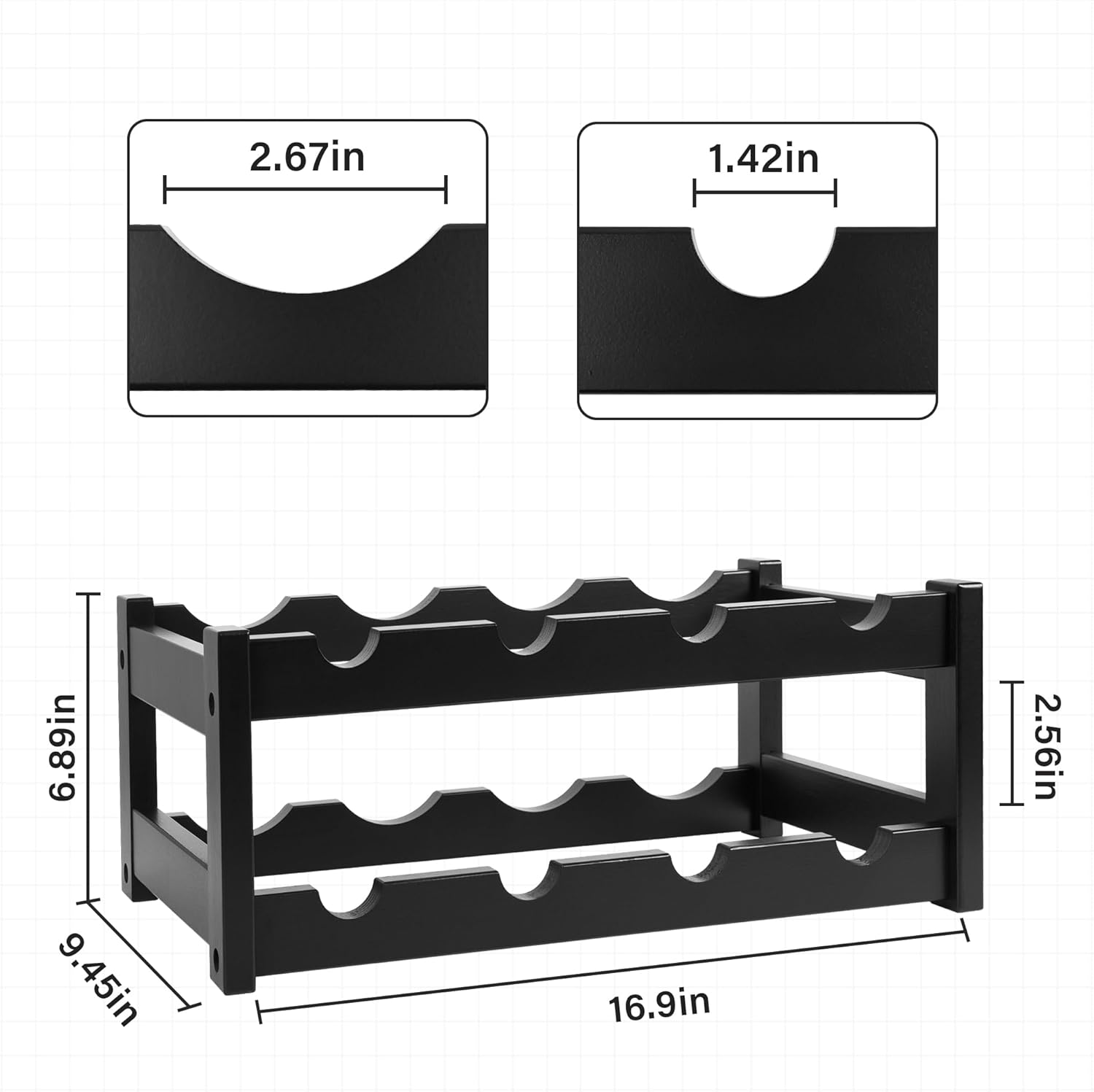 VASMIA Bamboo Wine Rack 2-Tier Black