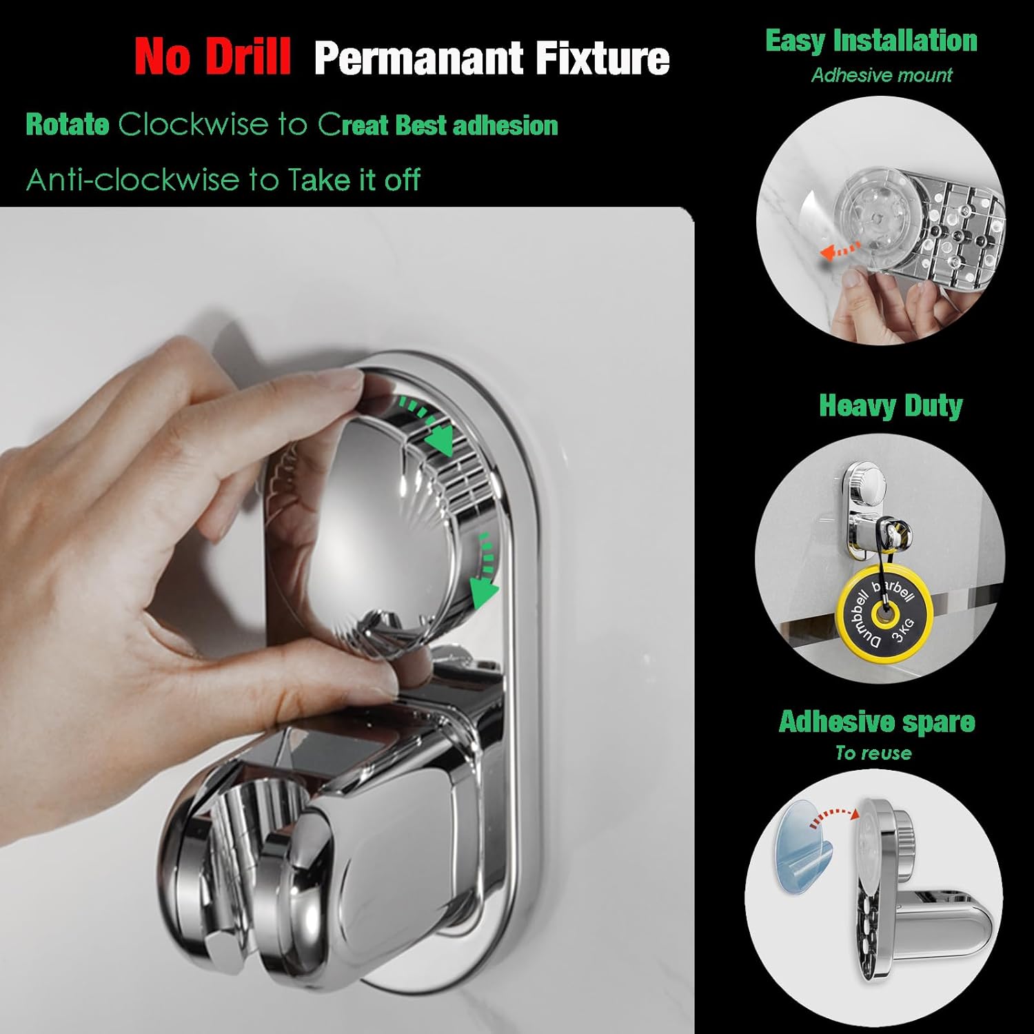 RIVOODS Adjustable Shower Head Holder with 90 Downward