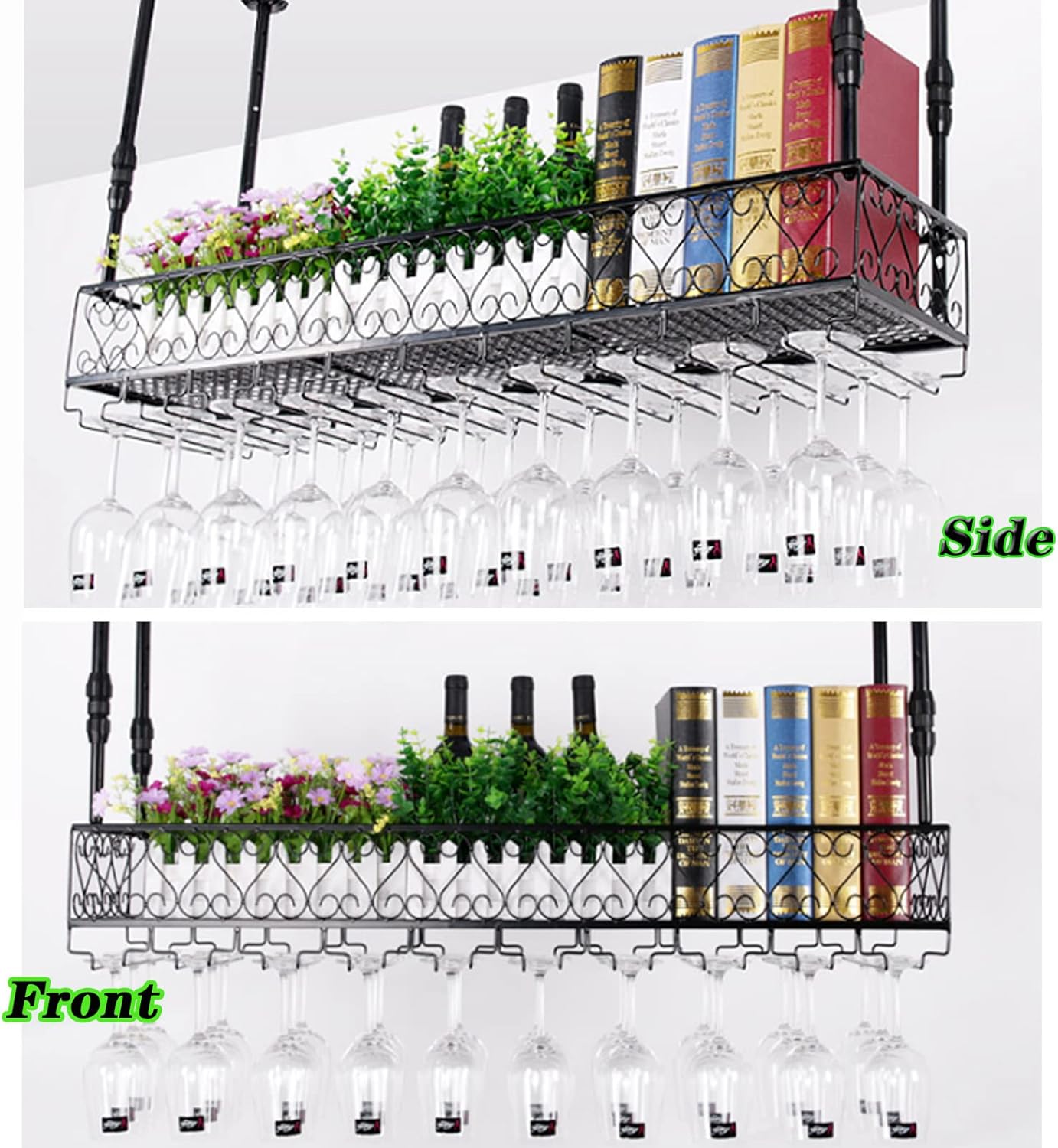 Industrial Black Metal Wine Glass Holder with Adjustable Shelves