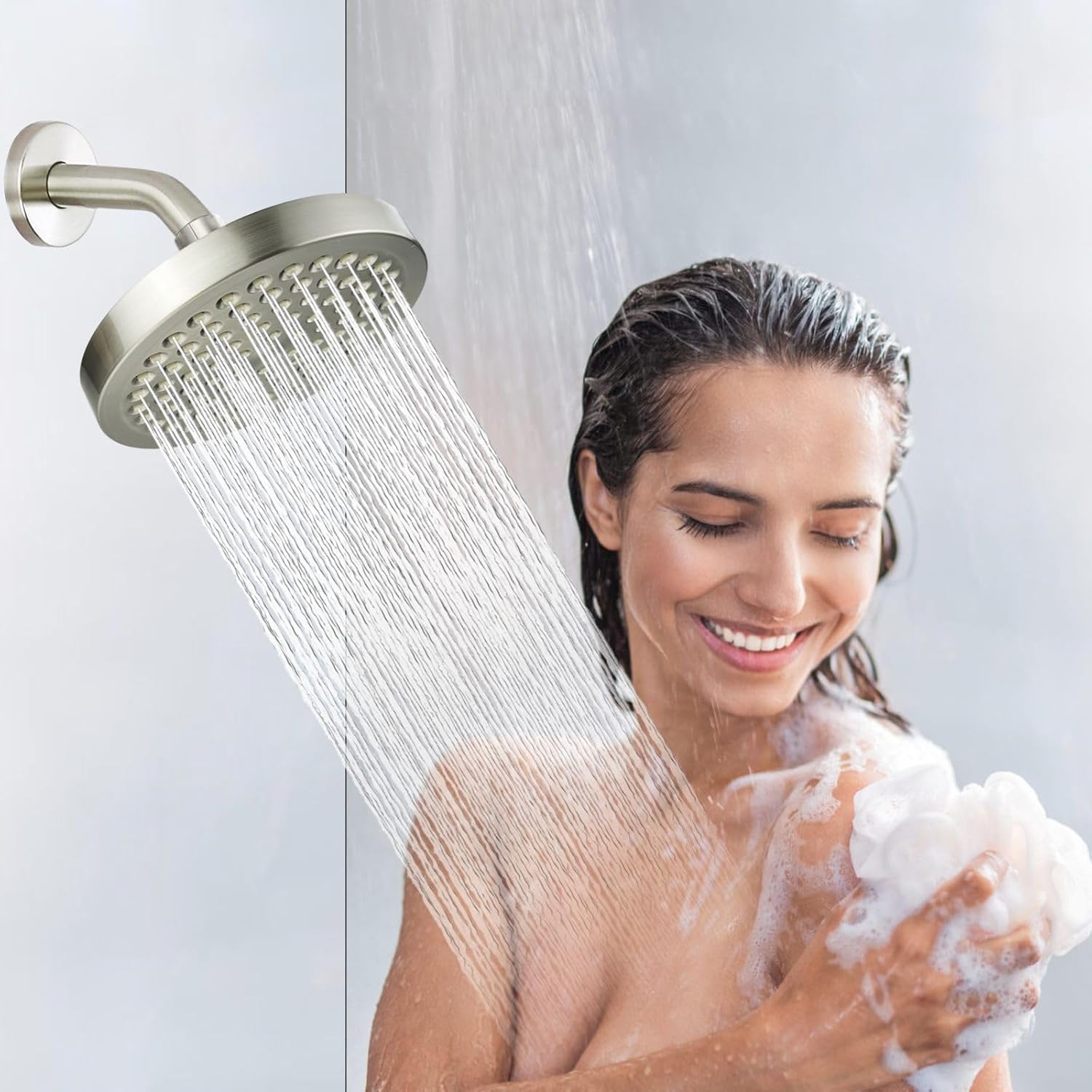 Nuodan 6 Inch Shower Arm with Flange Brushed Nickel