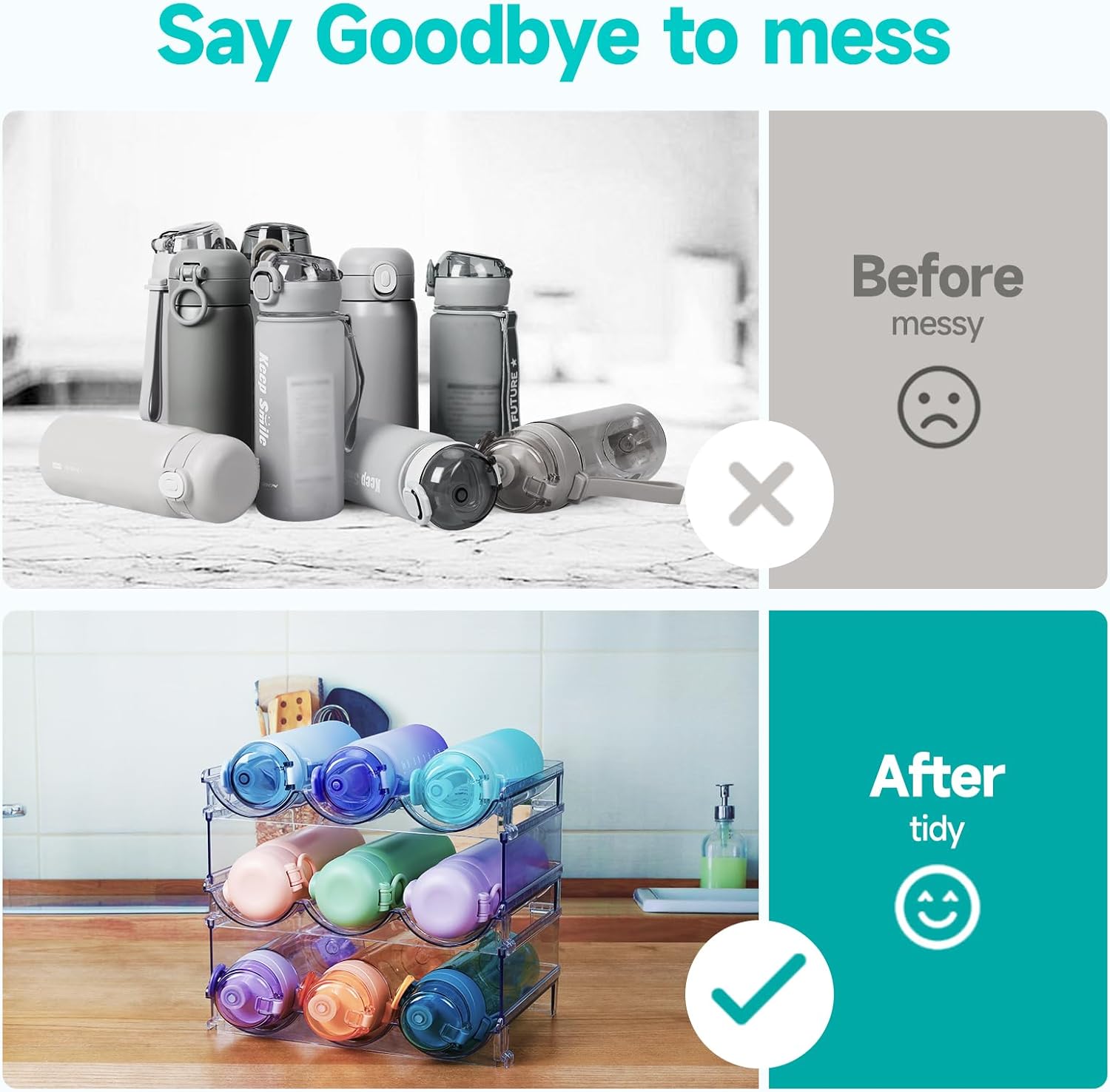 3 Pack Stackable Water Bottle Organizer for Kitchen Storage