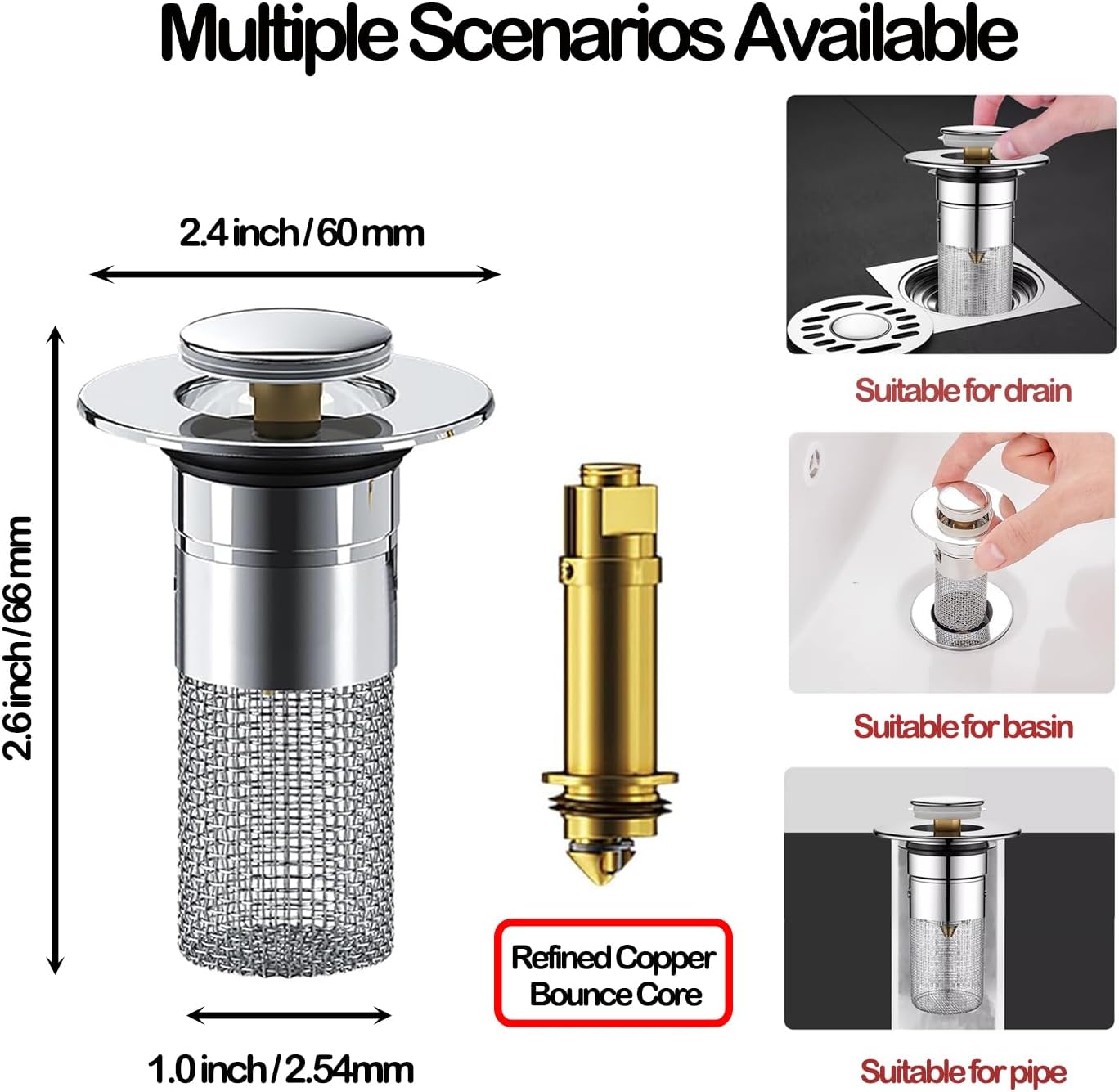 Zehhe Pop Up Sink Drain Strainer with Stainless Steel Basket