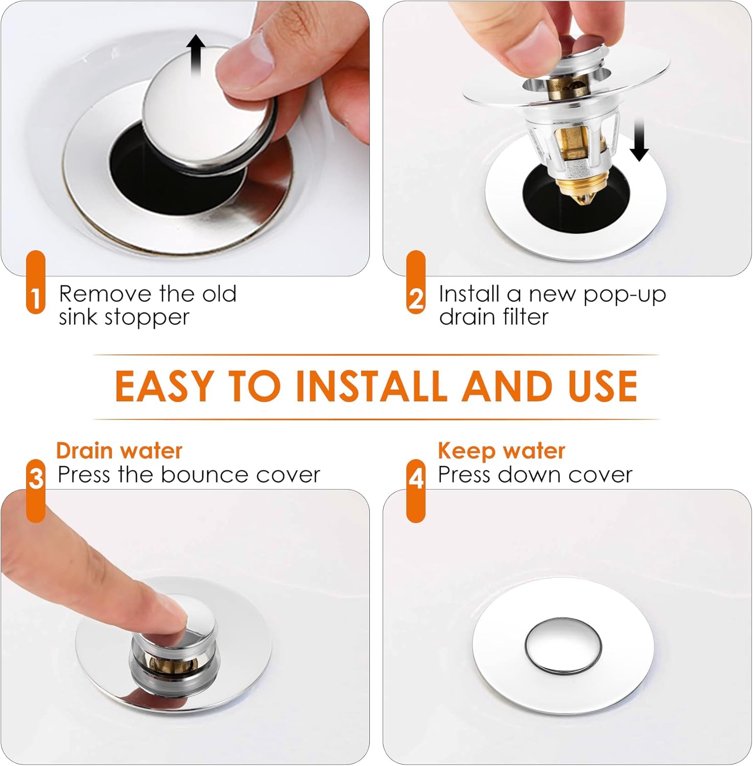 Drifop Universal Sink Stopper with Hair Catcher Silver 11-15 Inch
