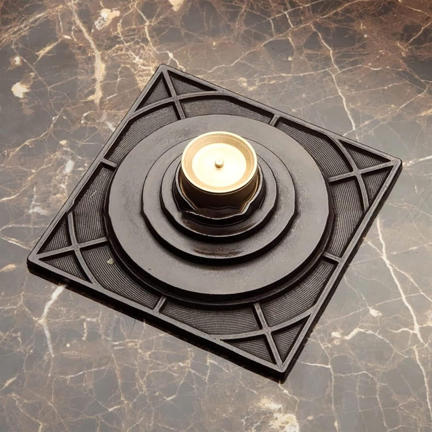 Antique Brass 6 Inch Floor Drain with Quadrato Pattern