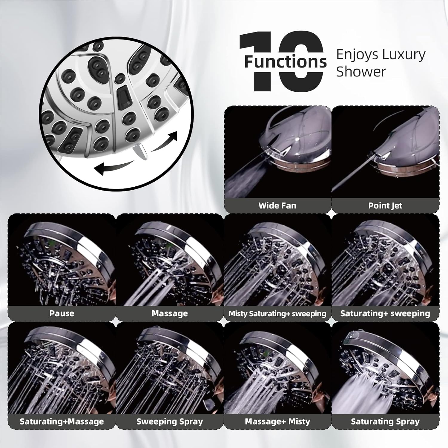 BESAQUO 10 Function High Pressure Handheld Shower Head