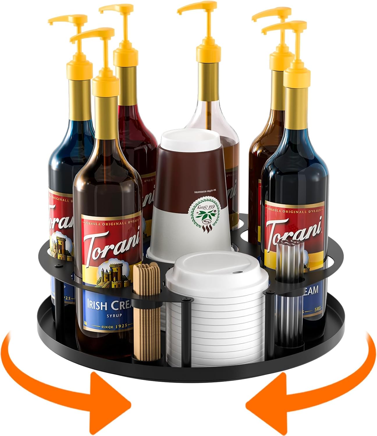 8 Bottles Coffee Syrup Organizer Rotating Holder