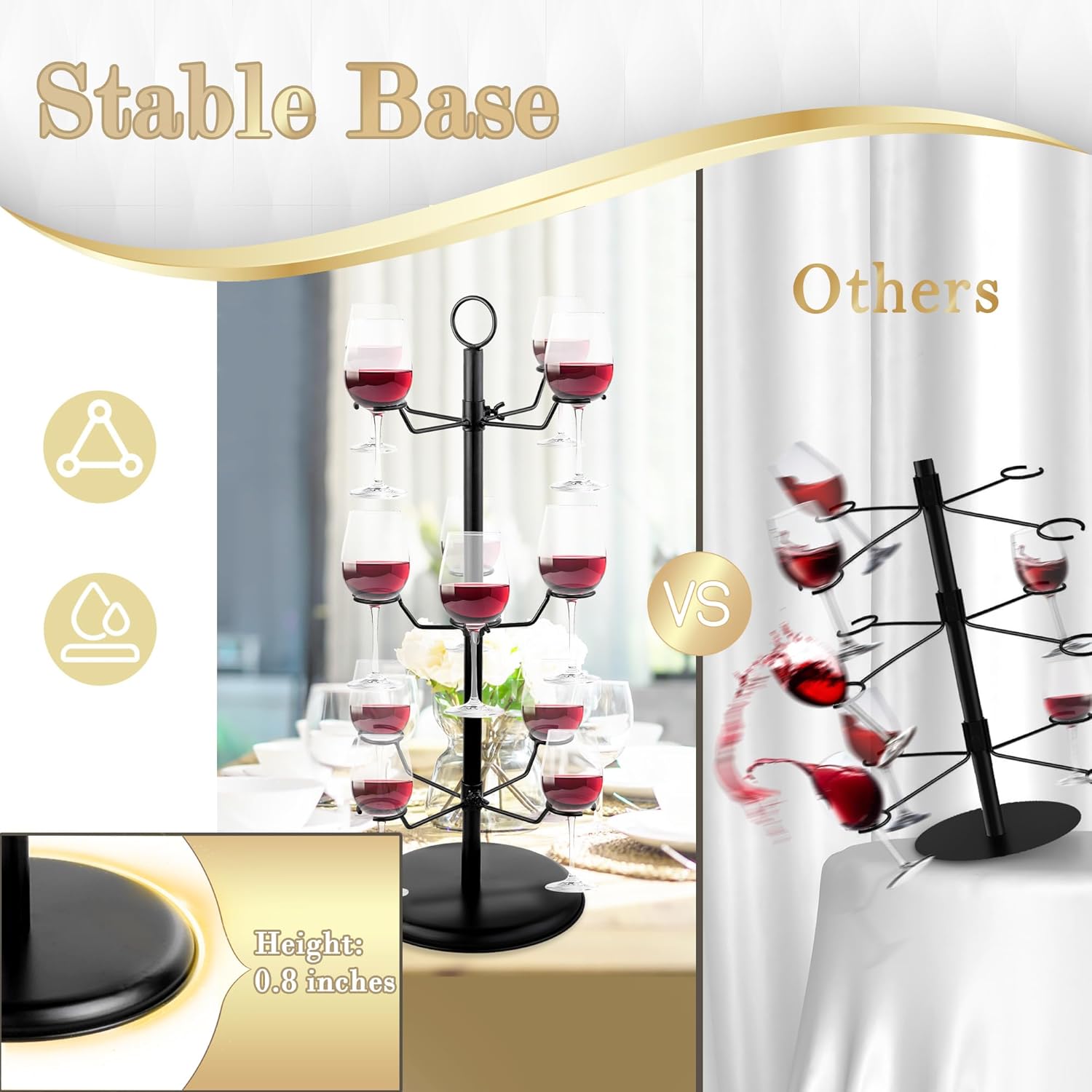 AQAREA 3 Tier Champagne Glass Rack - 12 Holders for Flutes Cocktails