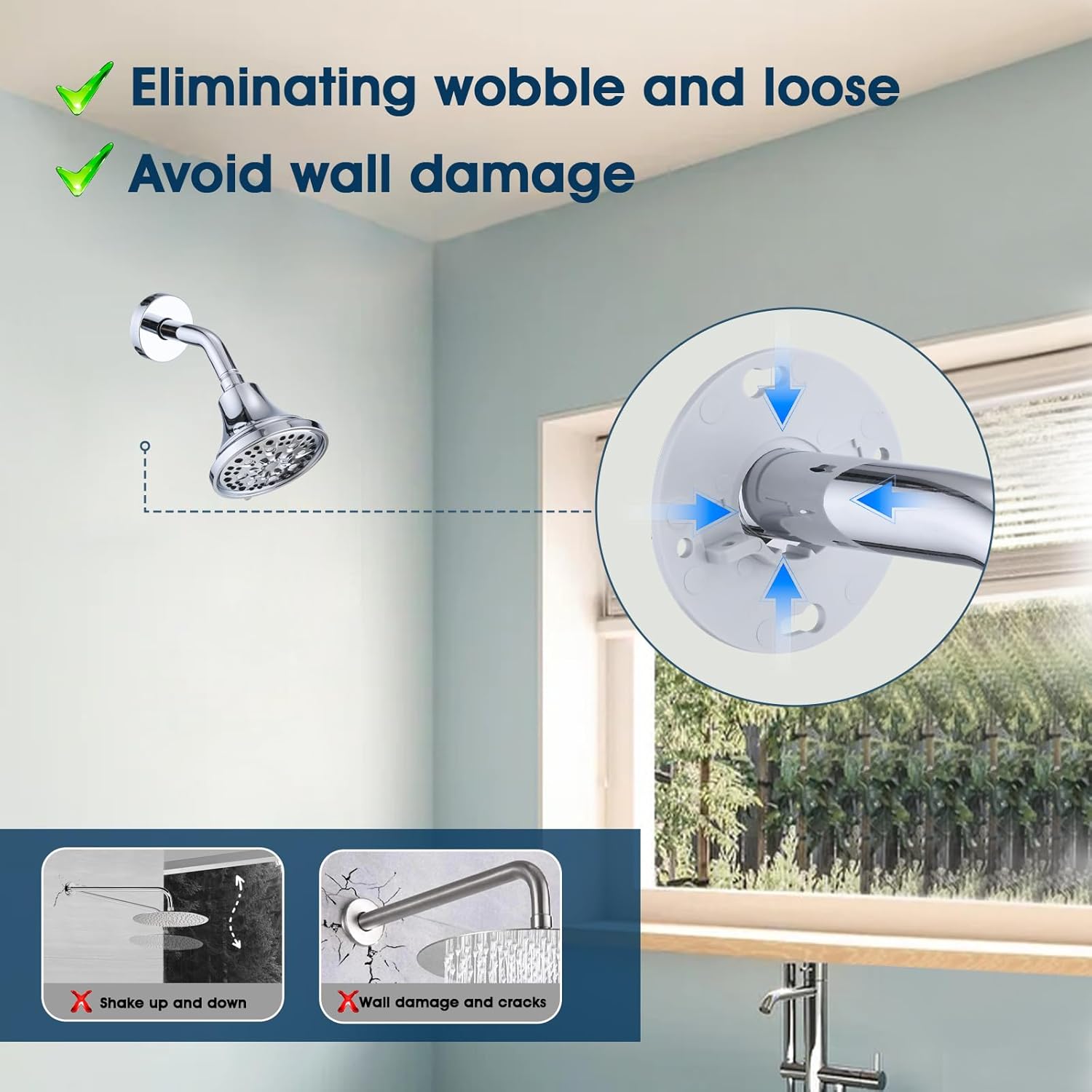 RAINREVIVE 6 Inch Chrome Shower Arm with Flange and Stabilizer Bracket