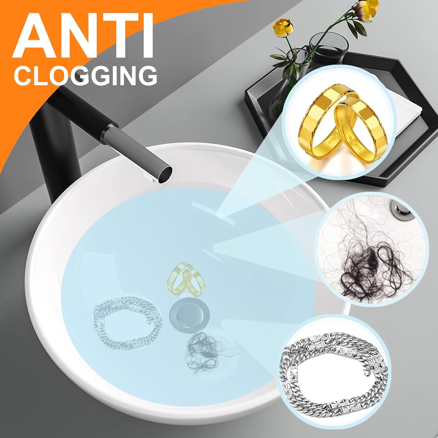 Universal Brass Sink Stopper with Hair Catcher