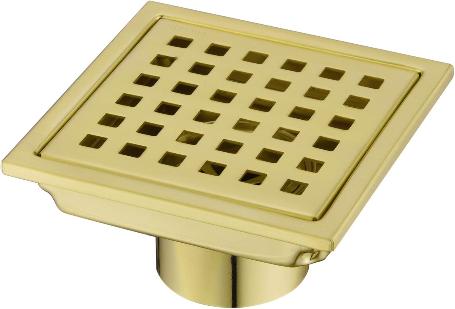 4 Inch Square Shower Drain with Brushed Gold Finish 1