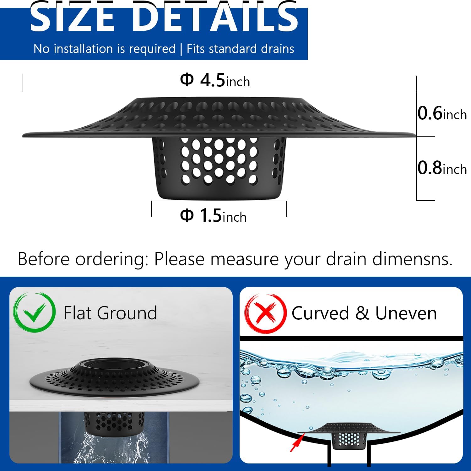 MFTEK Drain Hair Catcher Stainless Steel Black