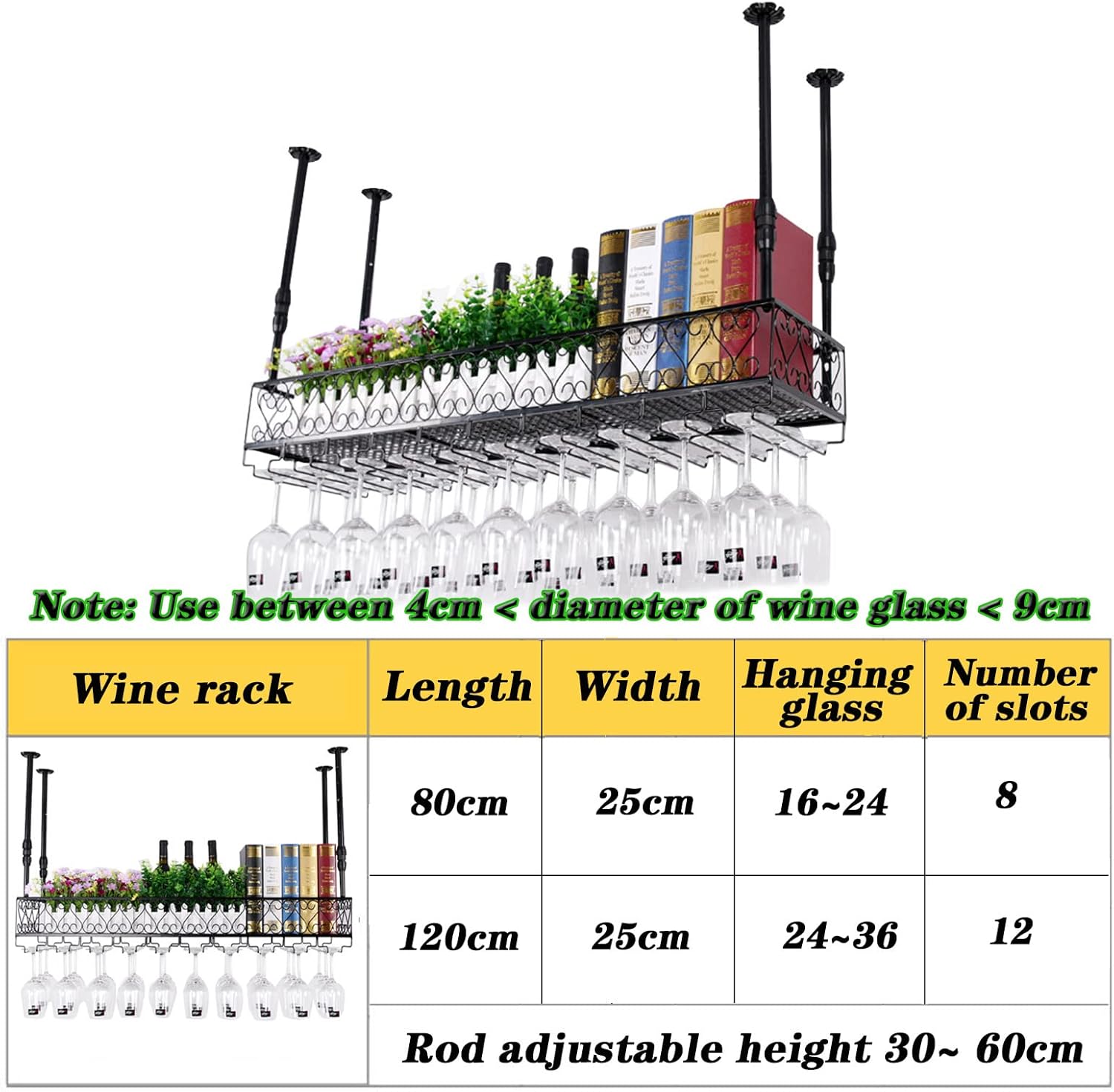 Industrial Black Metal Wine Glass Holder with Adjustable Shelves