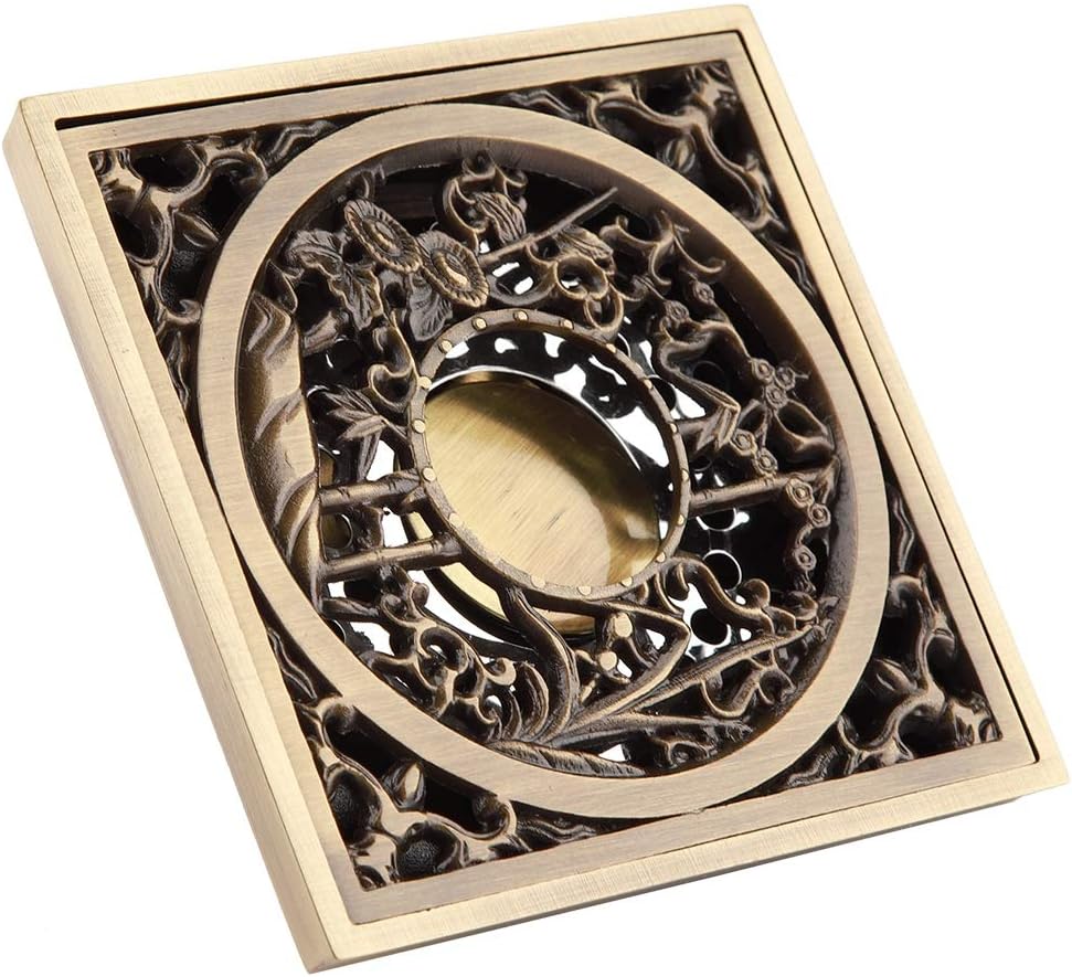 Tomotato Square Drain Strainer Cover 10cm Antique Brass Bathroom Floor Drain