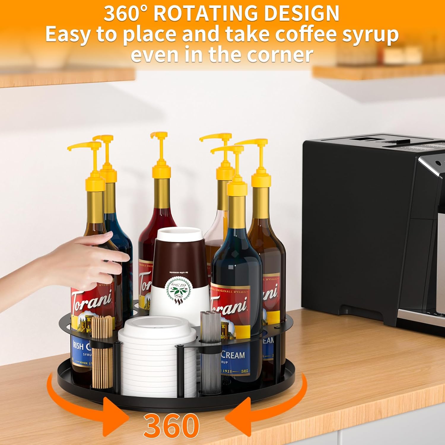 8 Bottles Coffee Syrup Organizer Rotating Holder