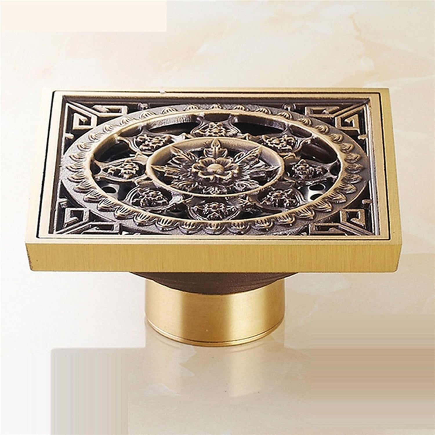 Antique Brass Carved Floor Drain 100mmx100mm YT-2111 1Pcs