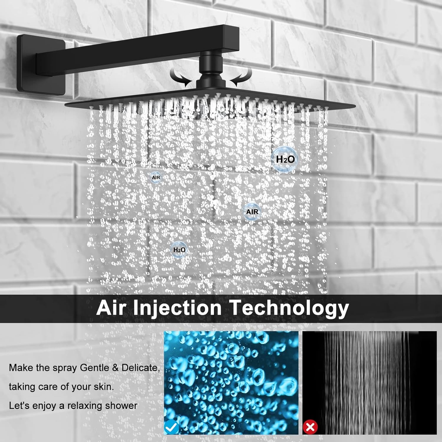 EMBATHER Black Rain Shower Combo Set - 10 Inch Overhead Handheld
