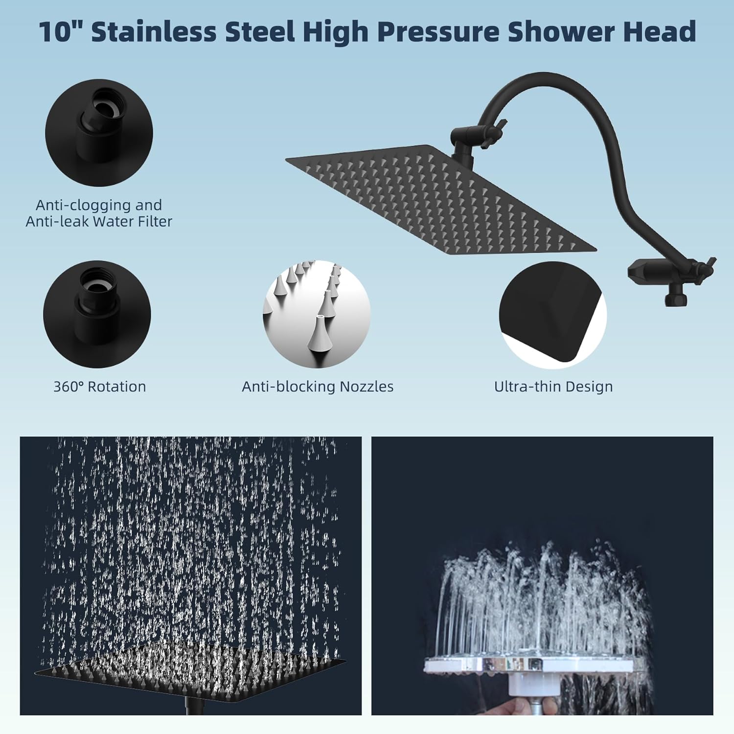 Hibbent All Metal High Pressure 7 Spray Handheld Shower Head Combo