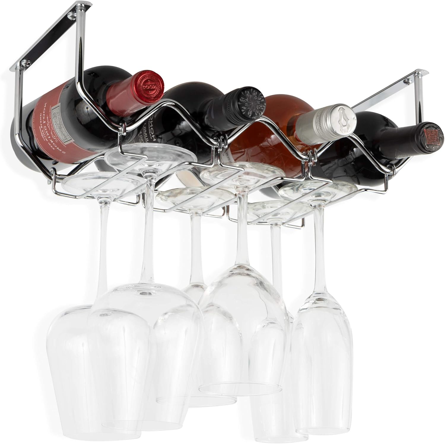 Wallniture Piccola Under Cabinet Wine Rack and Glasses Holder