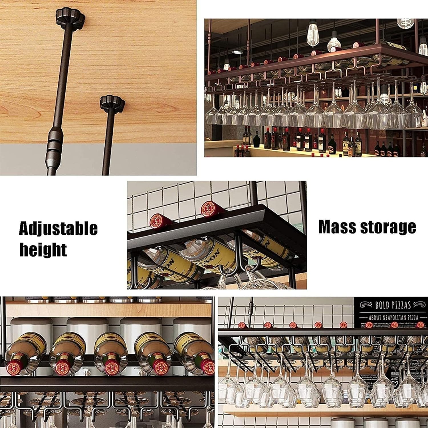 ULAINE Adjustable Ceiling Wine Rack for Bars and Kitchens
