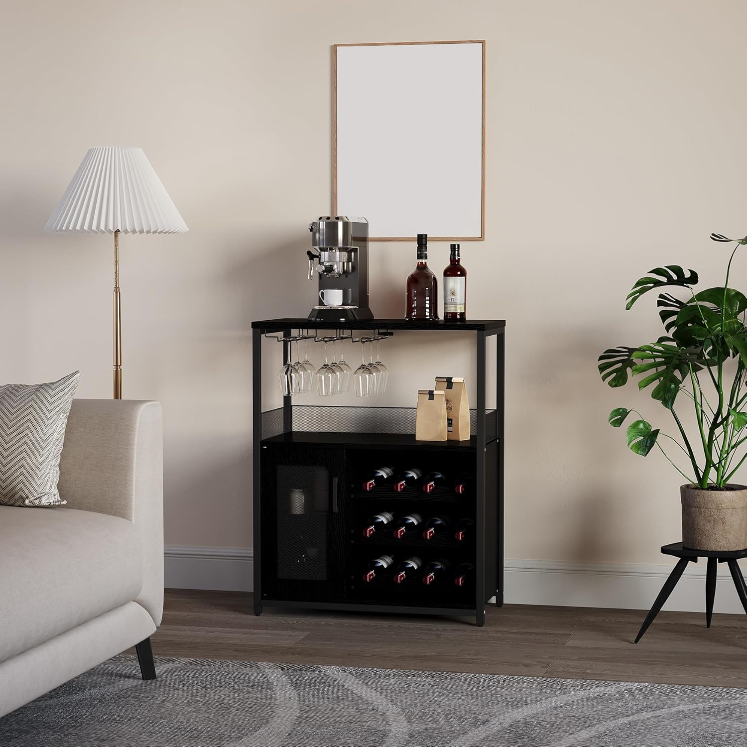 MilleLoom Wine Bar Cabinet with Glass Holder and Detachable Racks