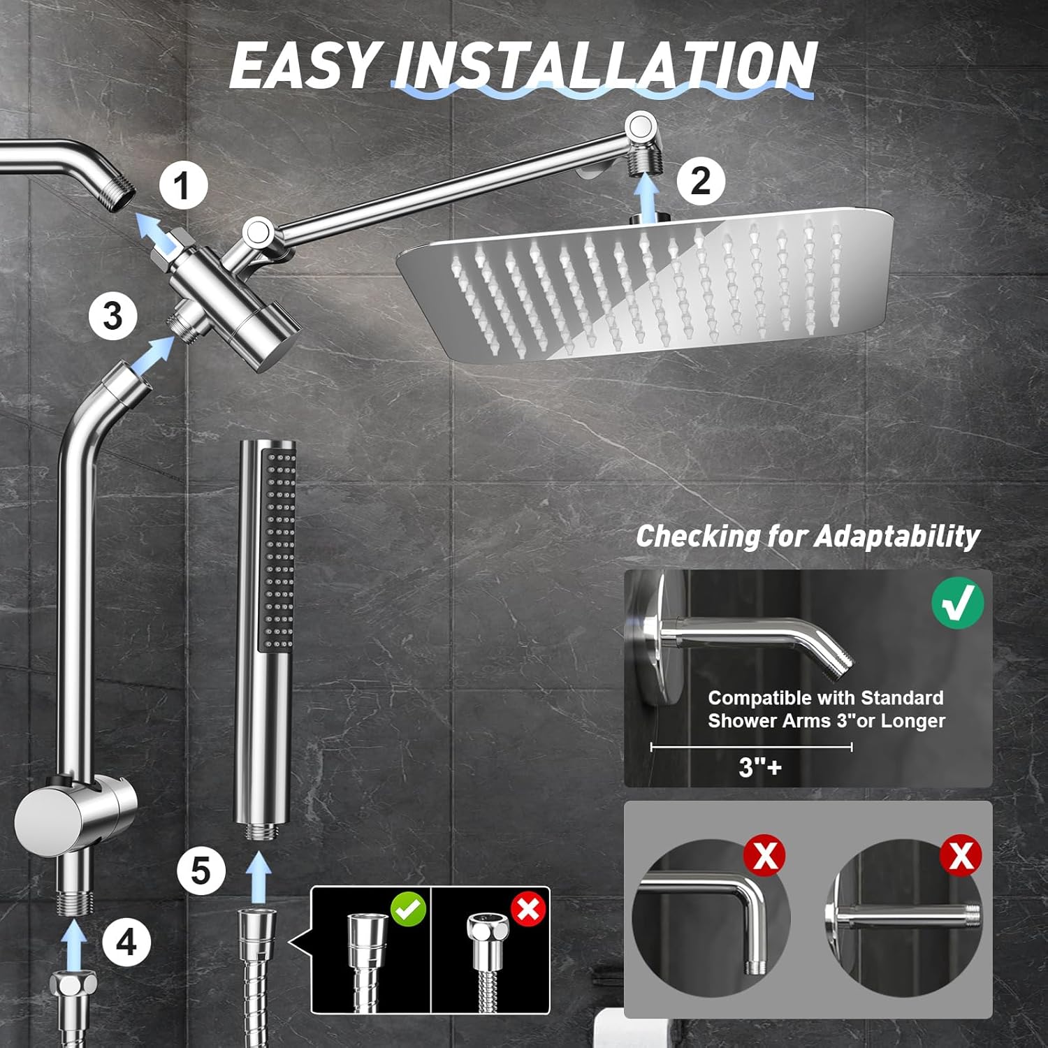 Veken 10 All Metal Rain Shower Head with Handheld Combo