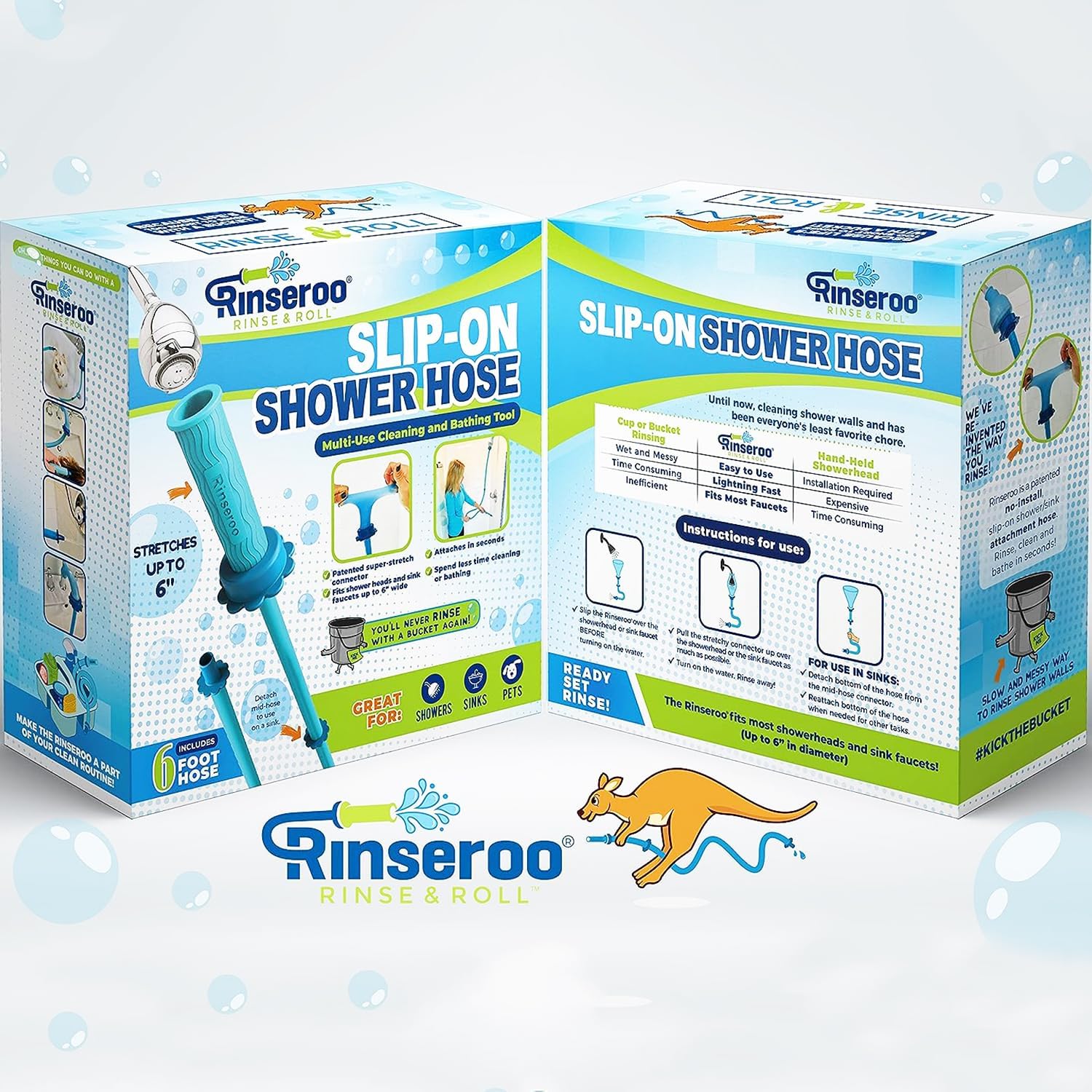 Rinseroo Shower Hose No-Install Universal Fit 6 Foot Multipurpose Detachable
