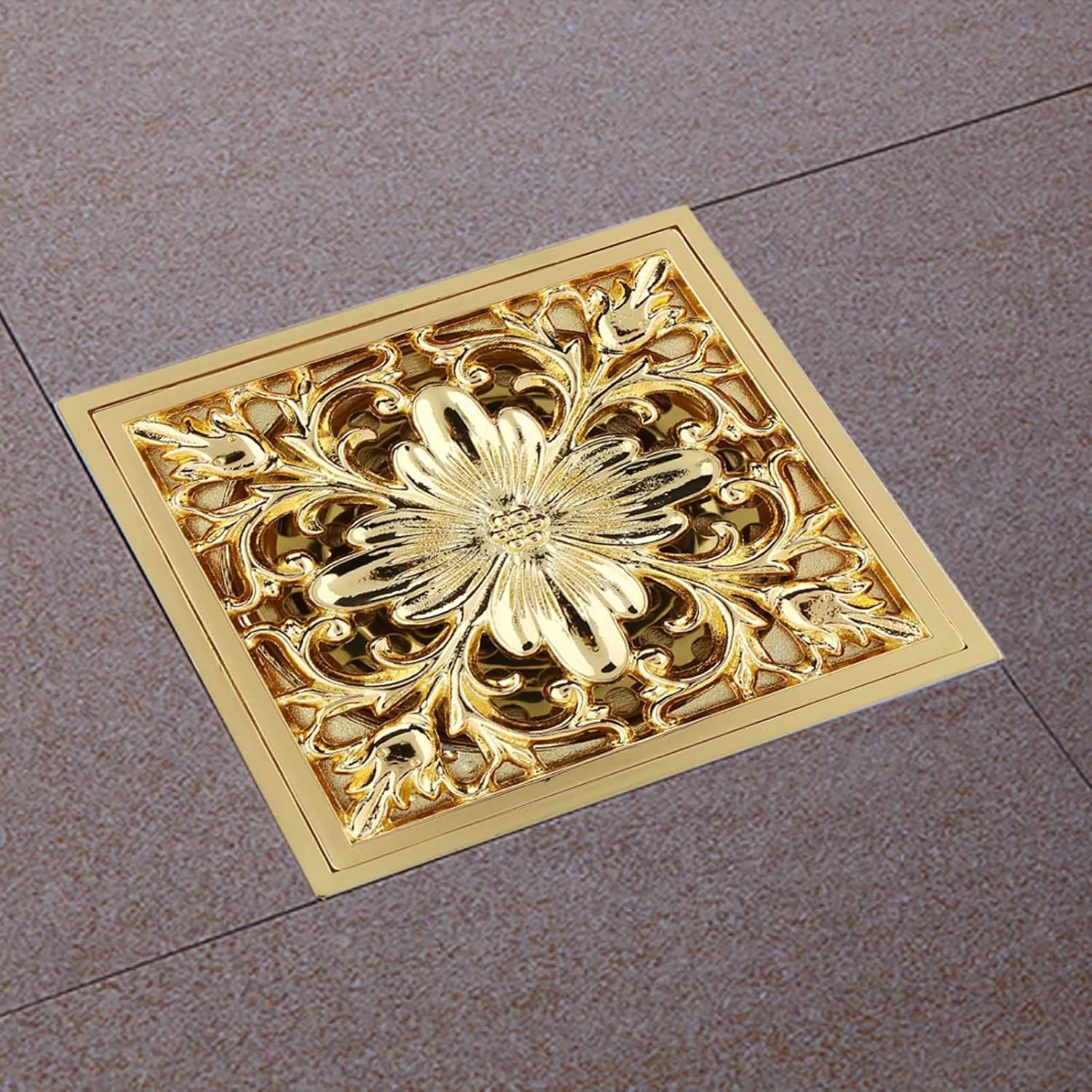 Topyond Brass Square Shower Drain with Antique Design