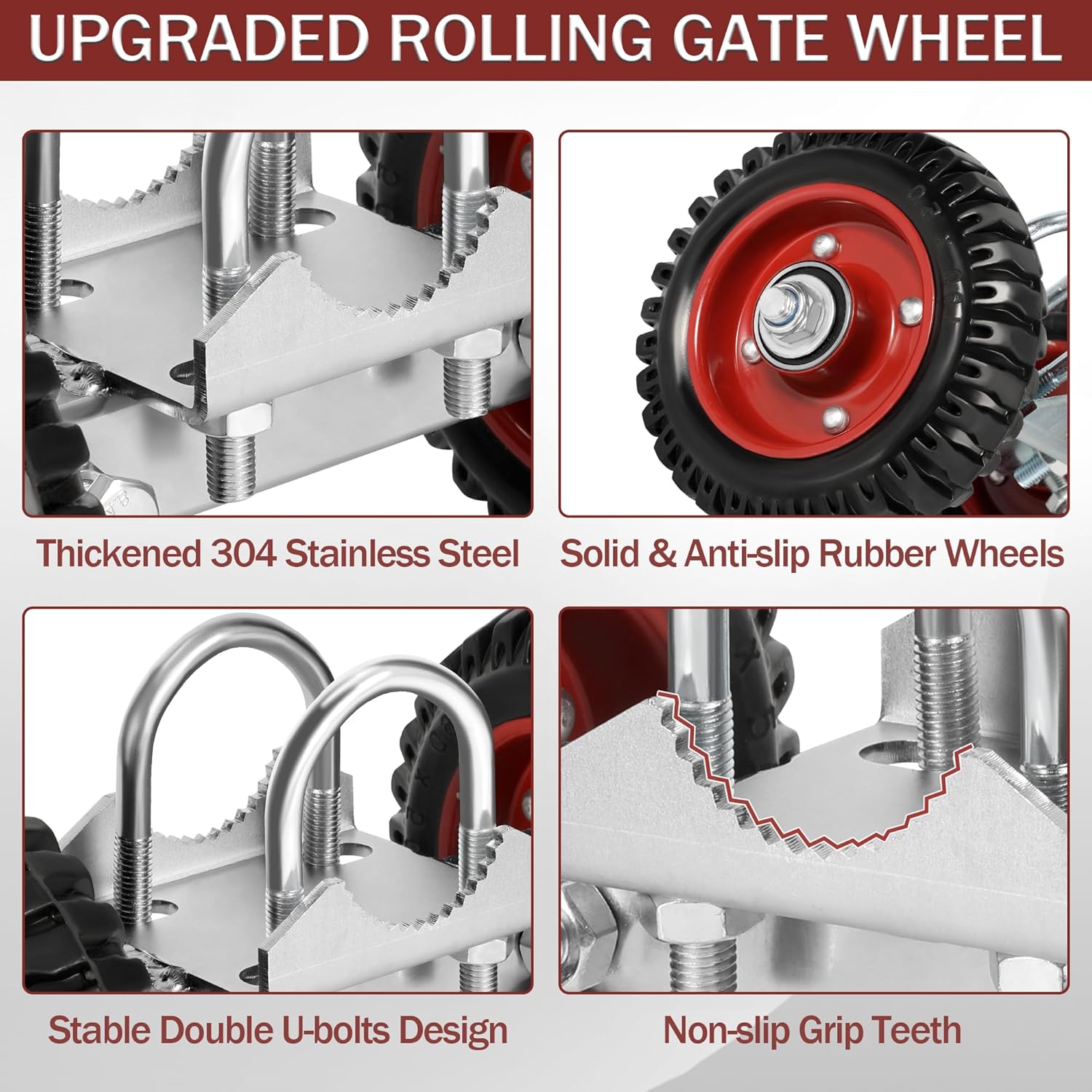 Aukivon 6 Inch Rubber Gate Wheel with Double U-Bolts