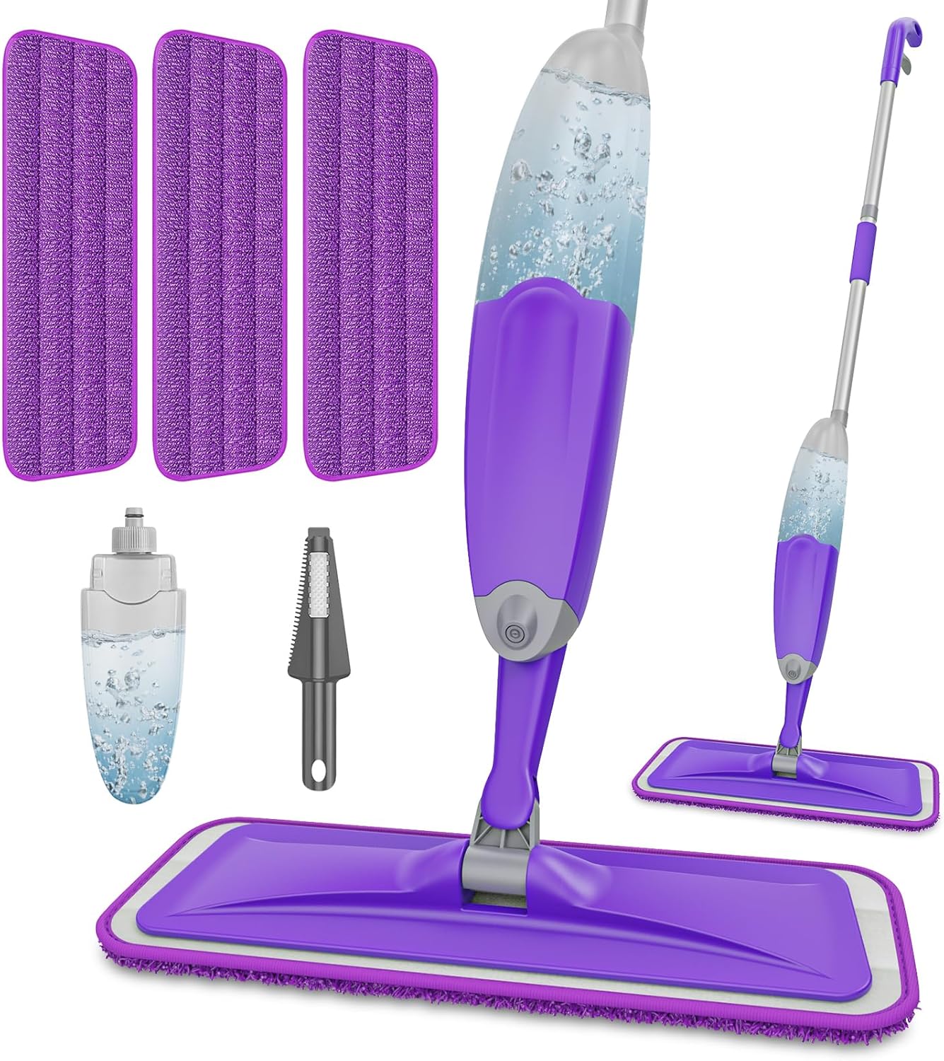 HOMTOYOU Spray Mop with 3 Microfiber Pads