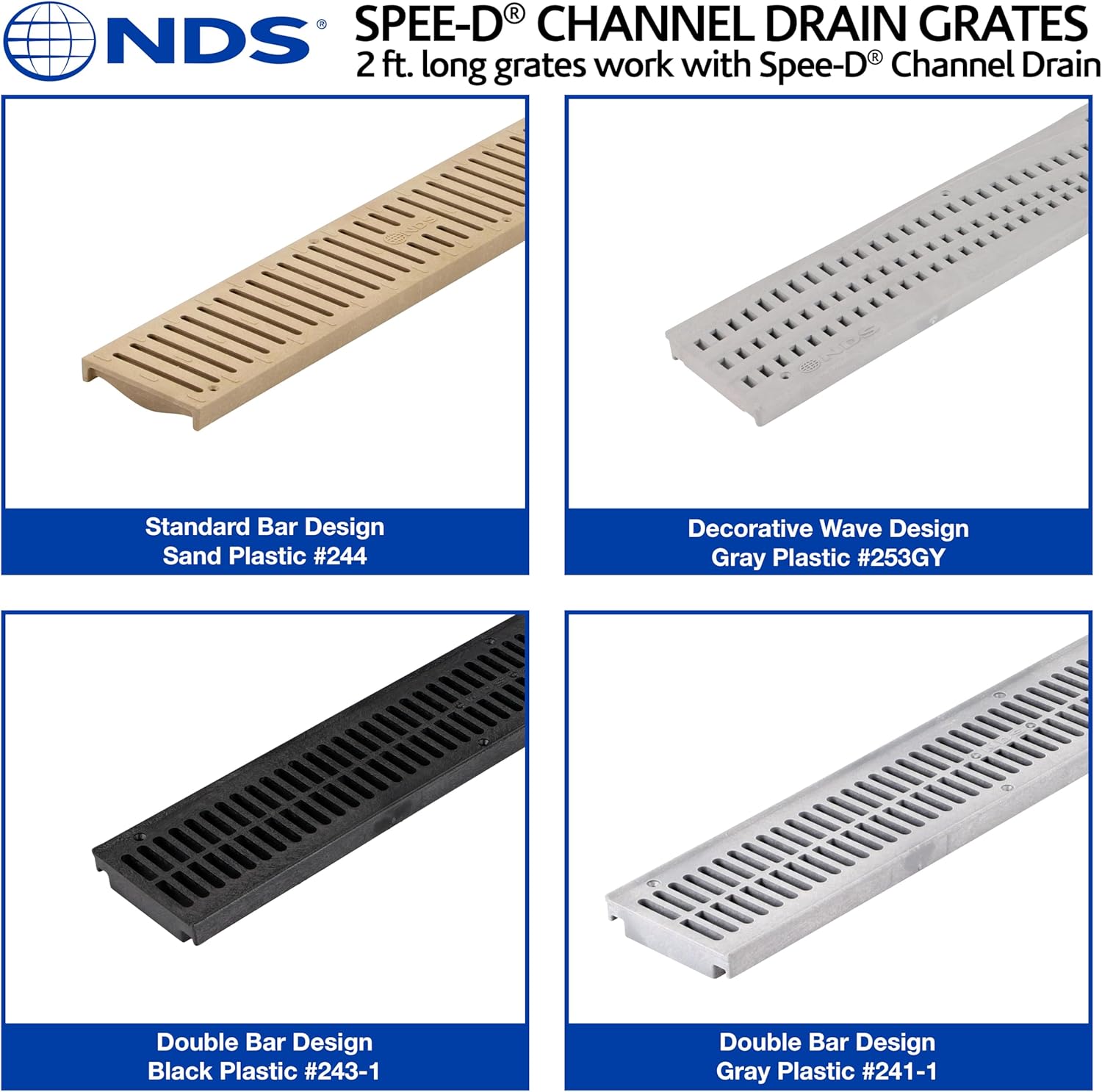 NDS Black 243 Channel Drain Grate 2ft